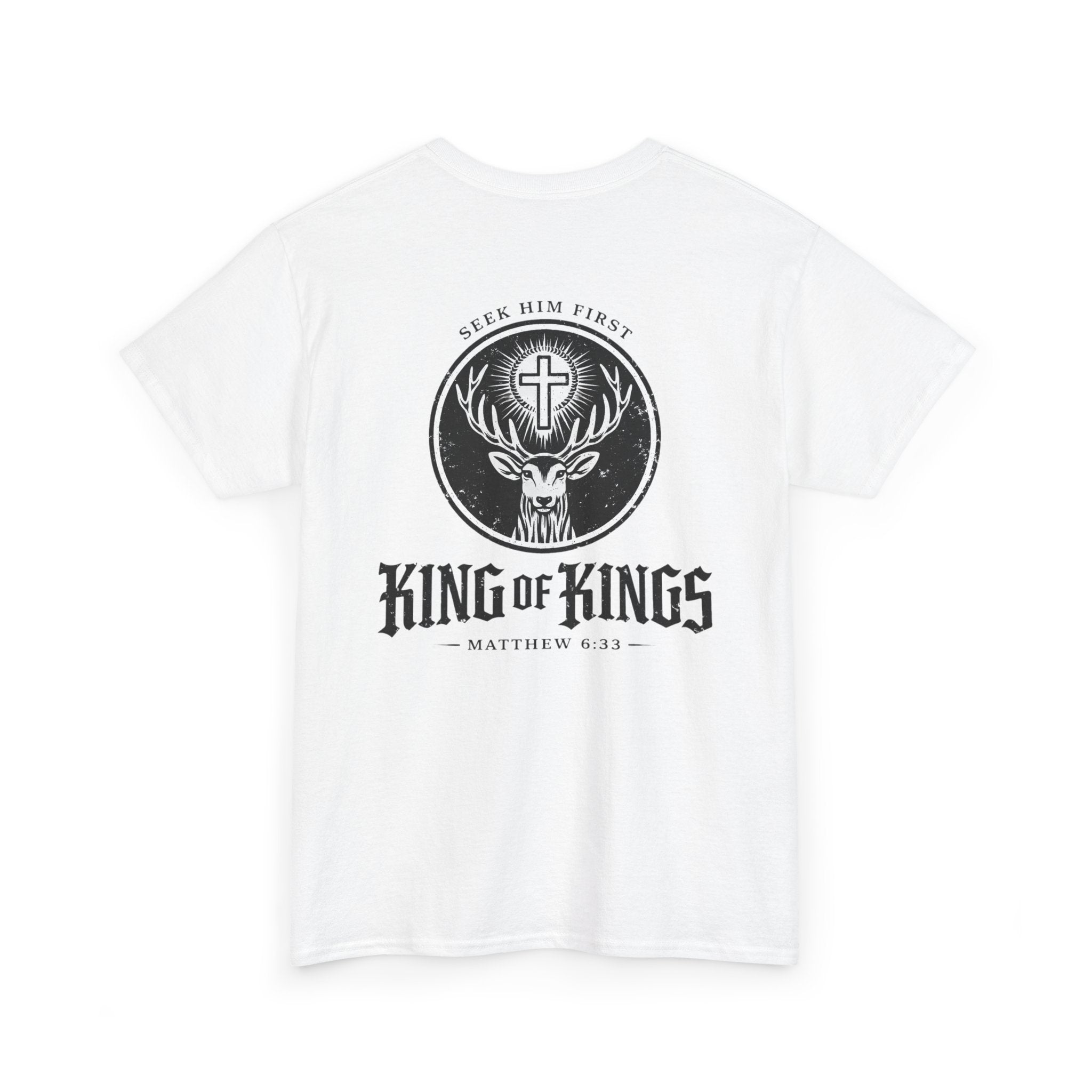 T-Shirt — "King of Kings" Christian Deer Cross Graphic Tee