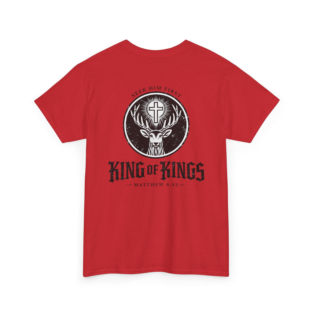 T-Shirt — "King of Kings" Christian Deer Cross Graphic Tee