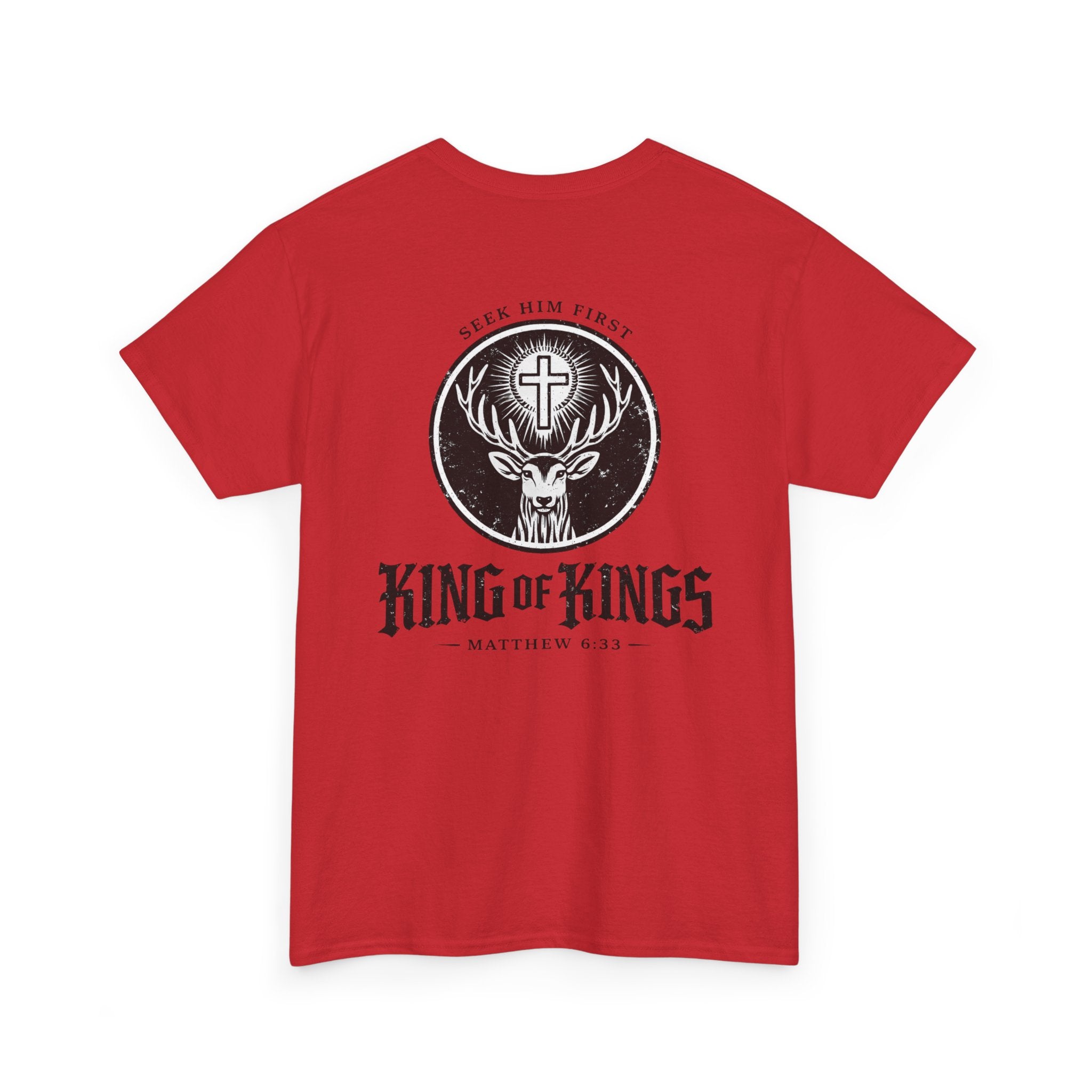 T-Shirt — "King of Kings" Christian Deer Cross Graphic Tee