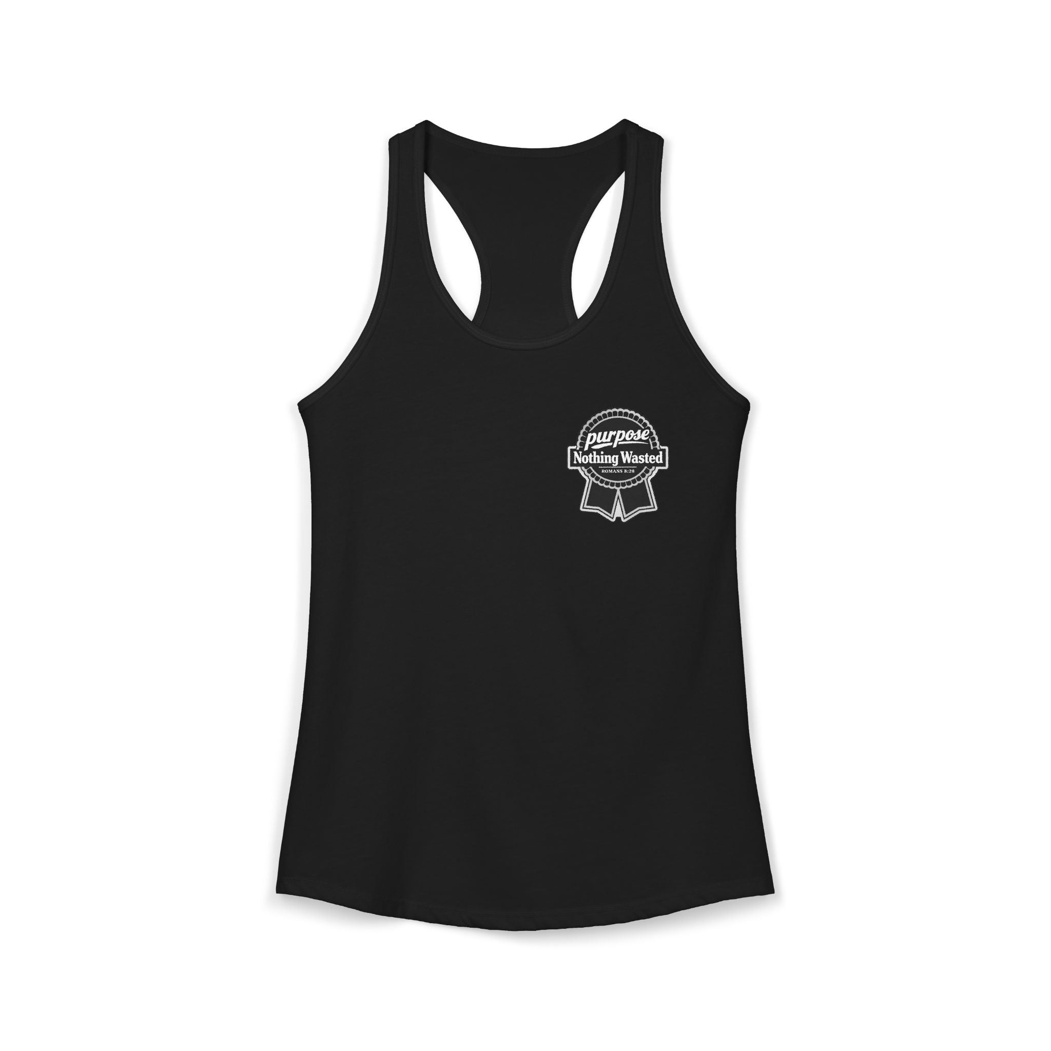 Christian Faith Script Racerback Tank — Purpose "Nothing Wasted" Badge Design