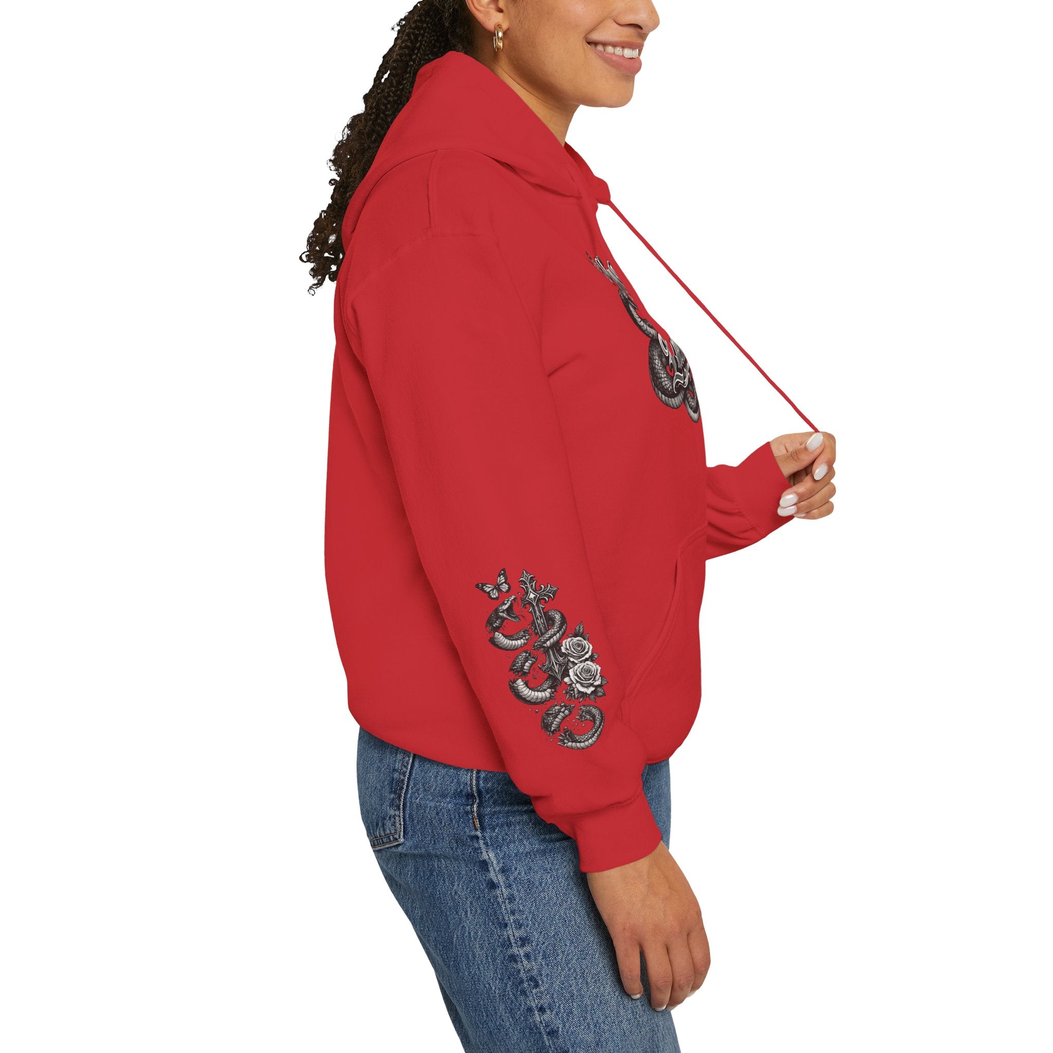 Love Your Enemies Ornate Gothic Cross Rose Serpent Hoodie