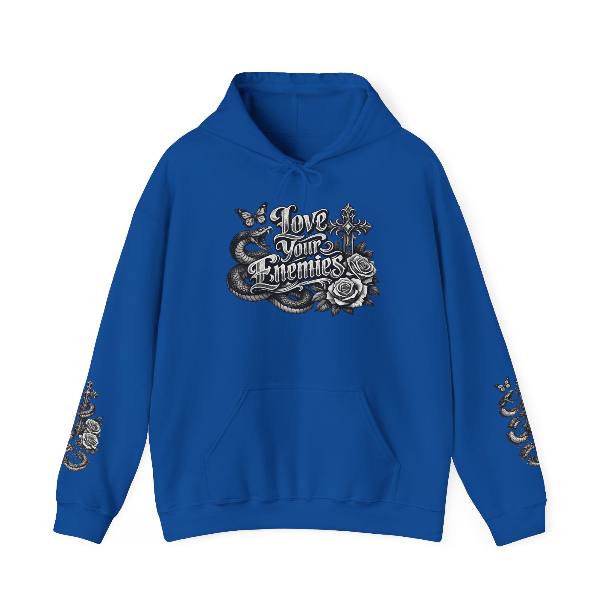 Love Your Enemies Ornate Gothic Cross Rose Serpent Hoodie