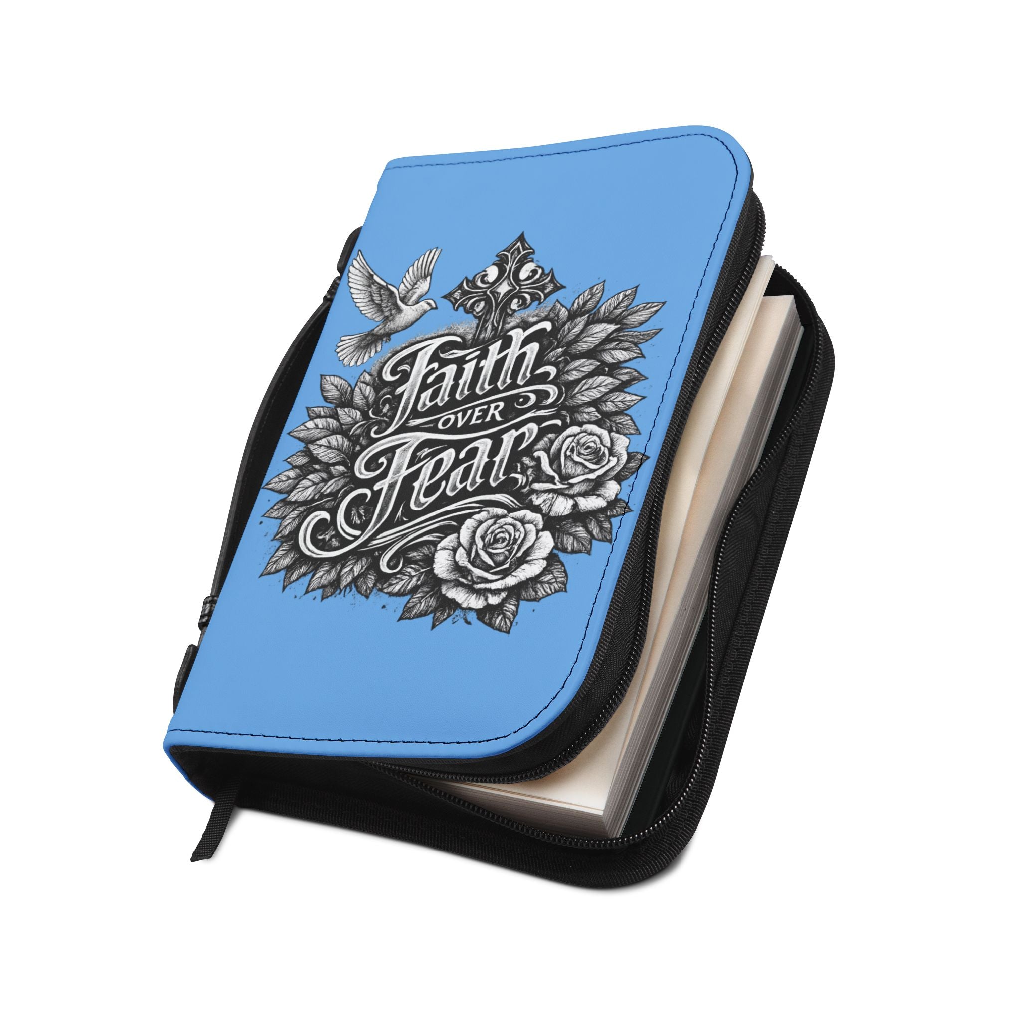 Faith Over Fear Bible Cover Zippered Leather Carrying Case