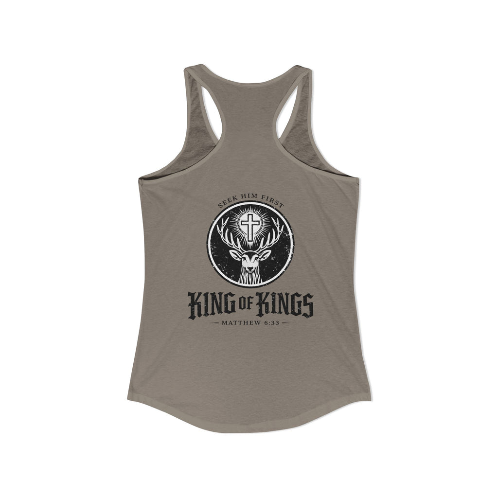 King of Kings Deer Cross Tank — Women's Racerback Faith Graphic Tank