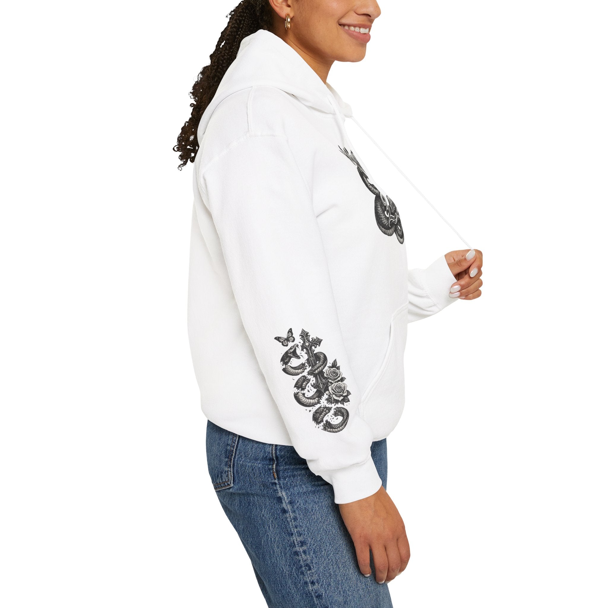 Love Your Enemies Ornate Gothic Cross Rose Serpent Hoodie