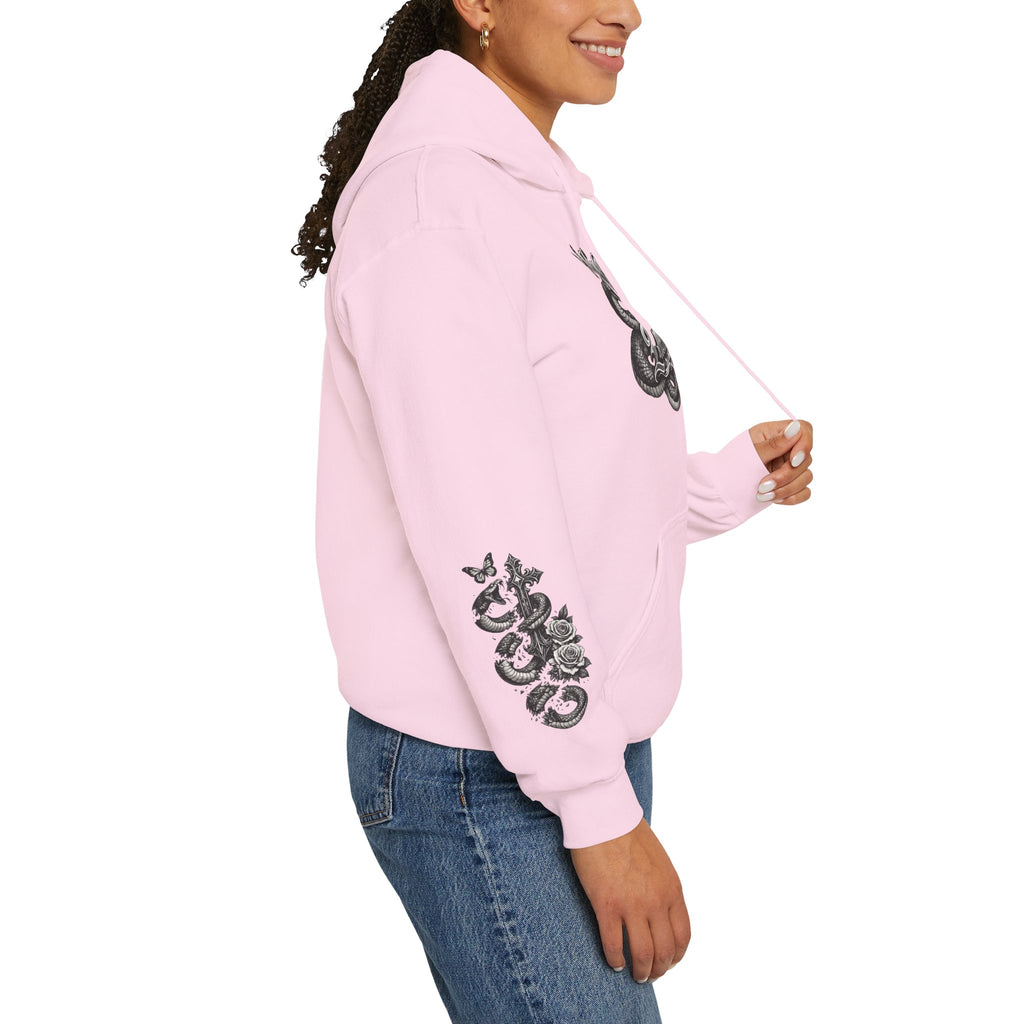Love Your Enemies Ornate Gothic Cross Rose Serpent Hoodie