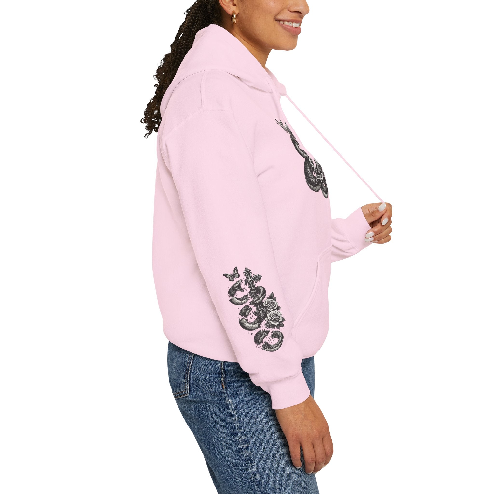 Love Your Enemies Ornate Gothic Cross Rose Serpent Hoodie