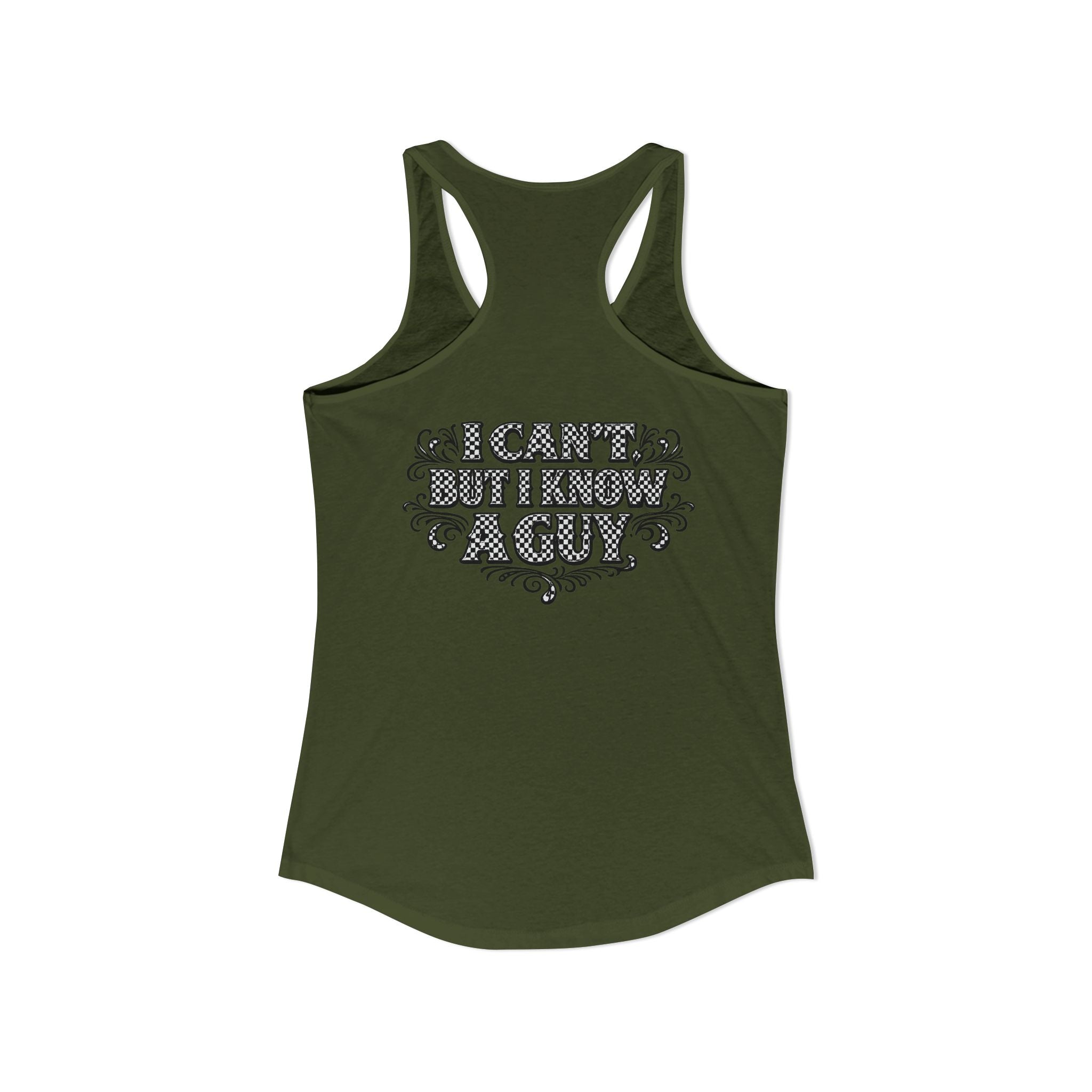 I Can't But I Know A Guy Checkered Graphic Tank — Christian Faith Racerback Tank