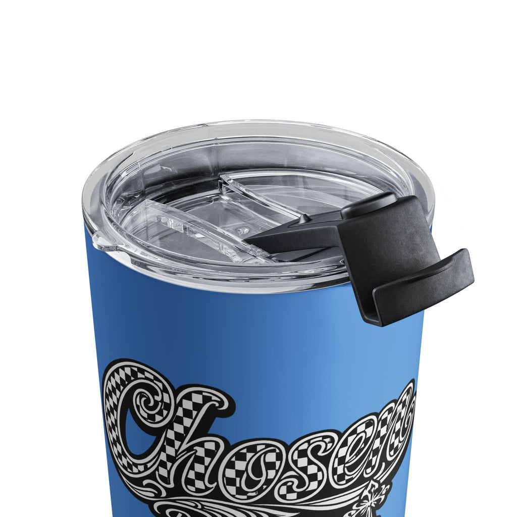 Retro Checkered Chosen Script Christian Travel Mug Tumbler 10oz | Christian Tumbler Mug