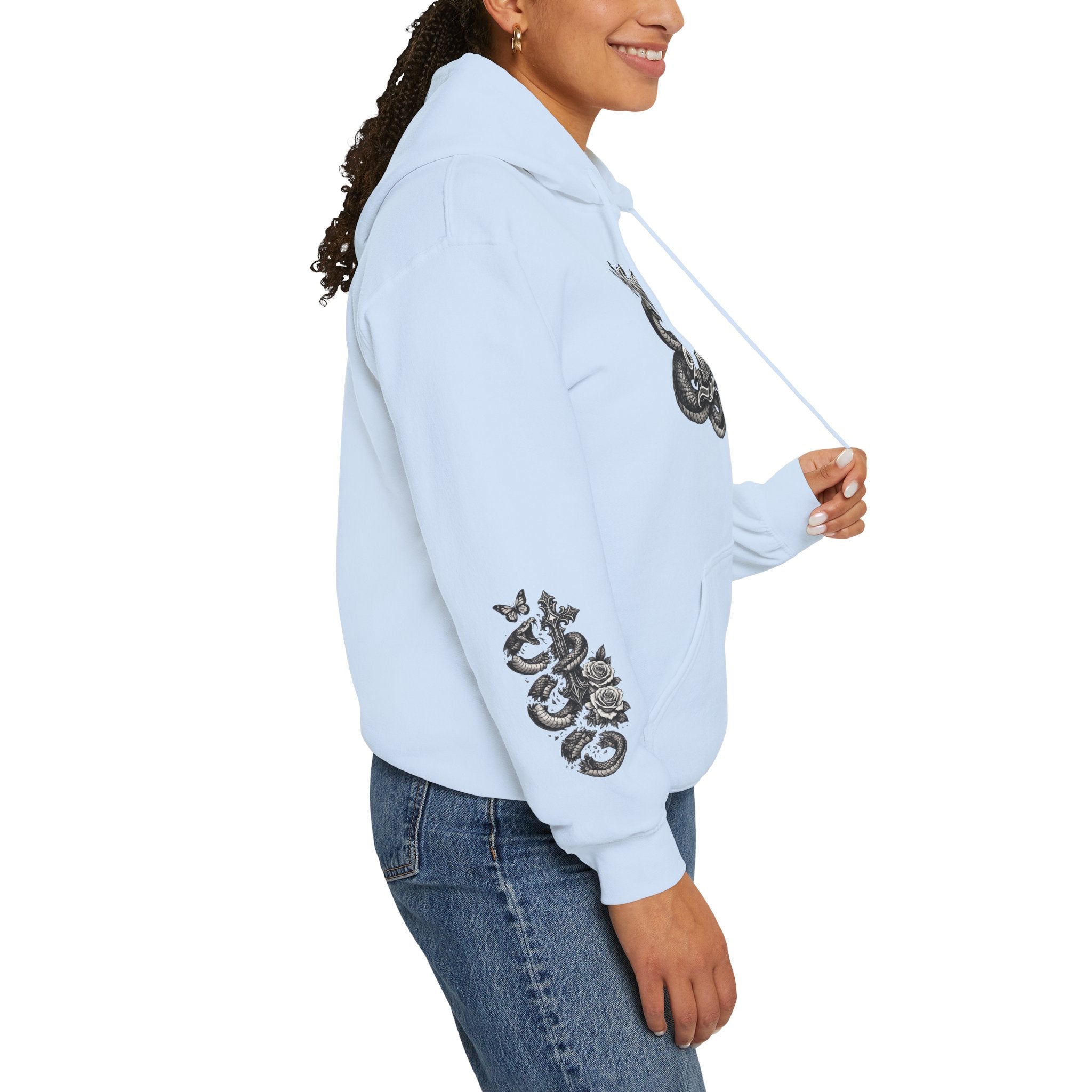 Love Your Enemies Ornate Gothic Cross Rose Serpent Hoodie