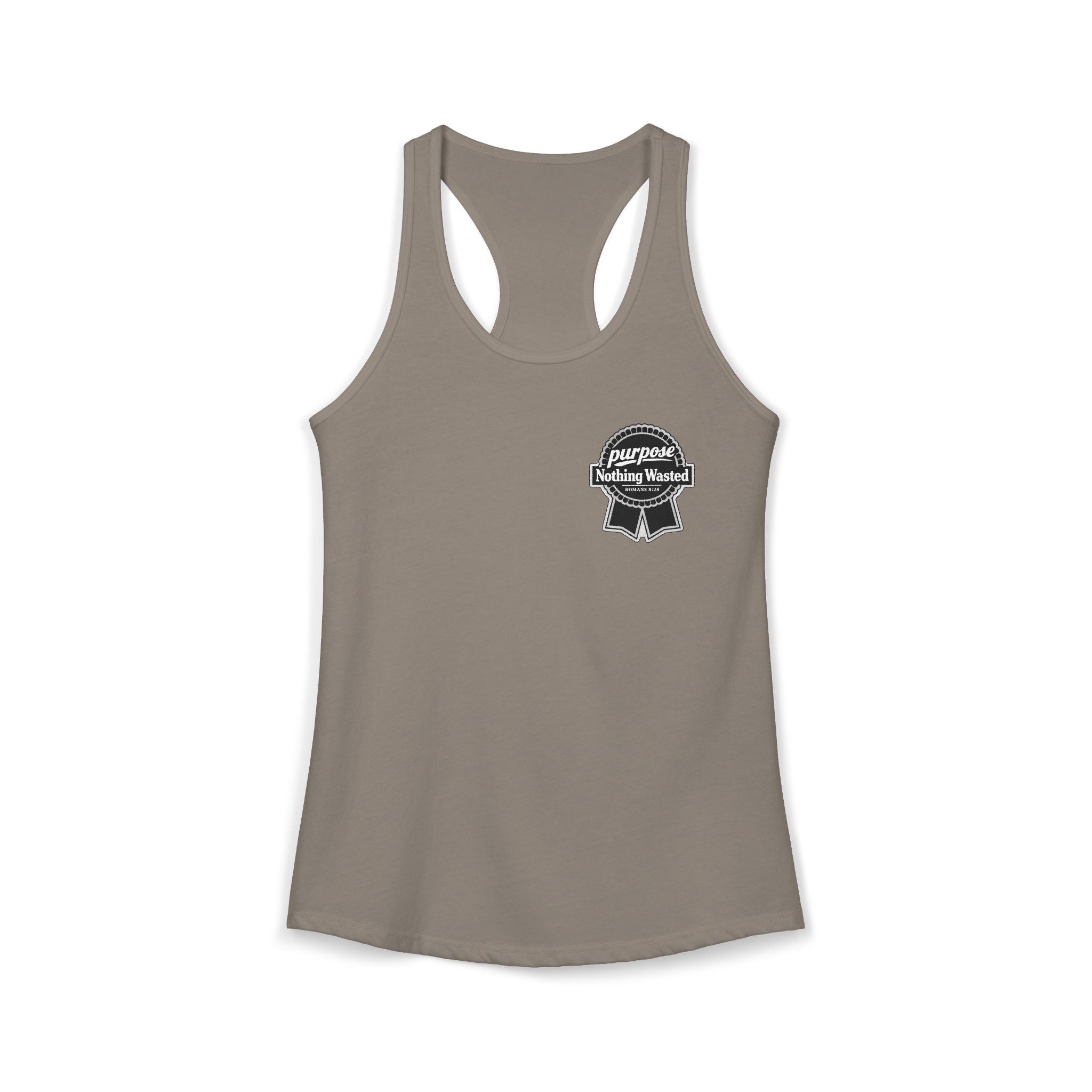 Christian Faith Script Racerback Tank — Purpose "Nothing Wasted" Badge Design