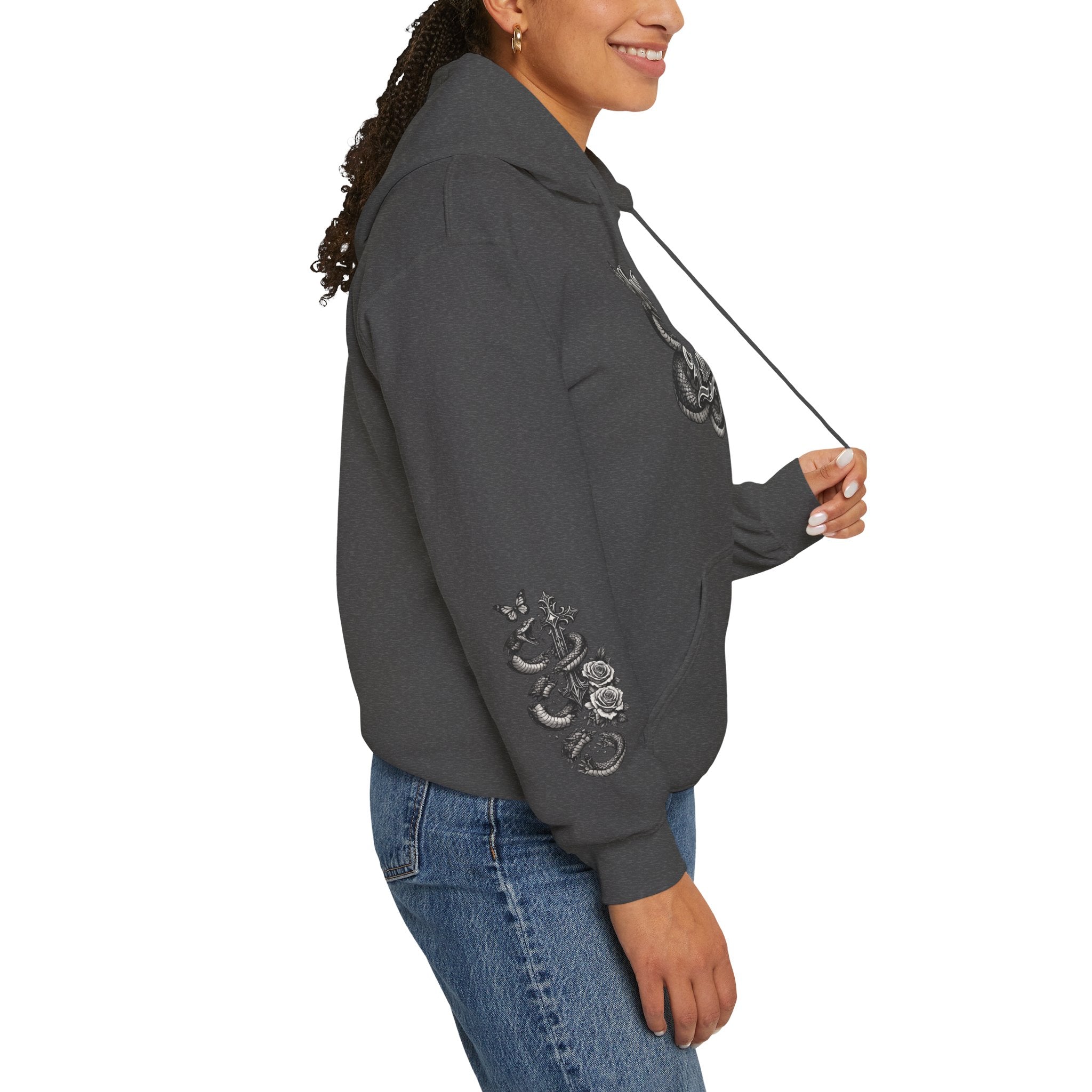 Love Your Enemies Ornate Gothic Cross Rose Serpent Hoodie