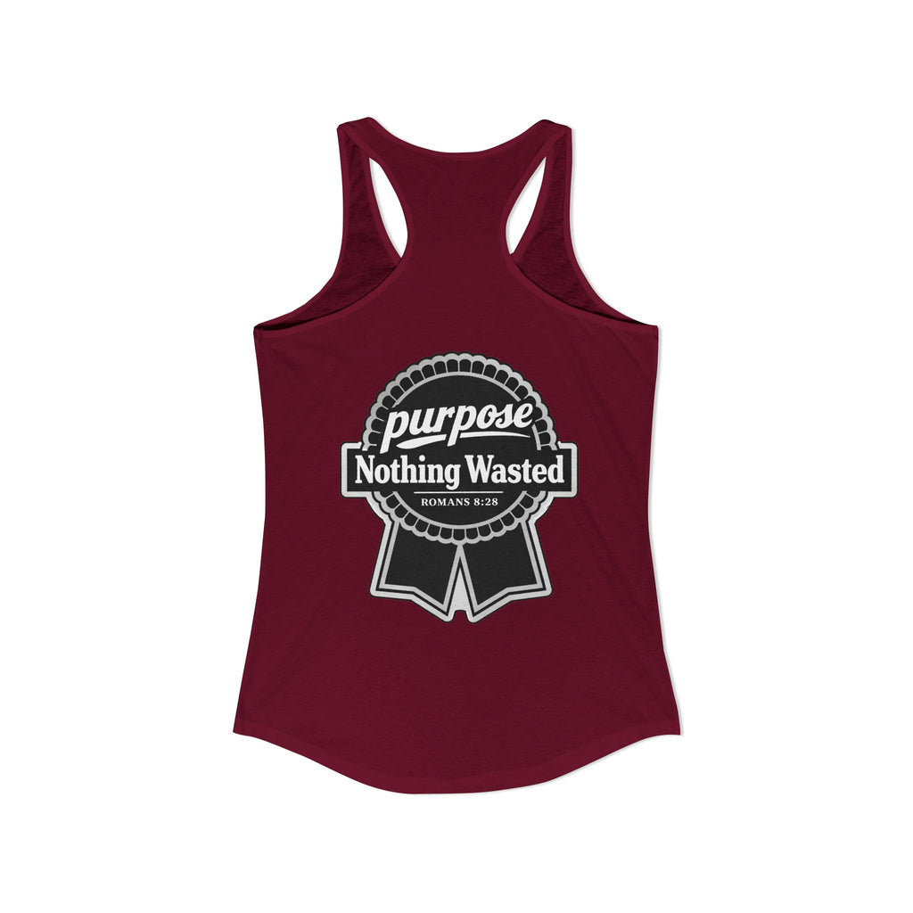 Christian Faith Script Racerback Tank — Purpose "Nothing Wasted" Badge Design