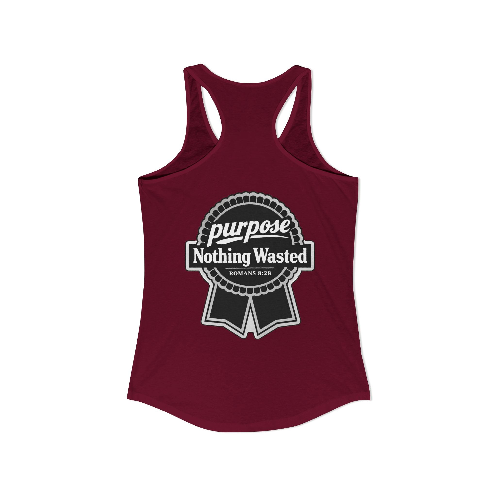 Christian Faith Script Racerback Tank — Purpose "Nothing Wasted" Badge Design