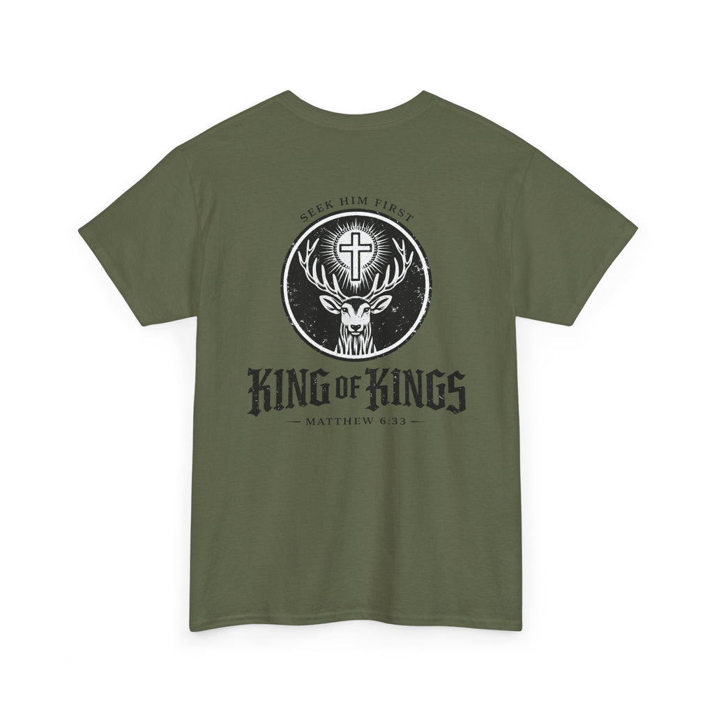 T-Shirt — "King of Kings" Christian Deer Cross Graphic Tee
