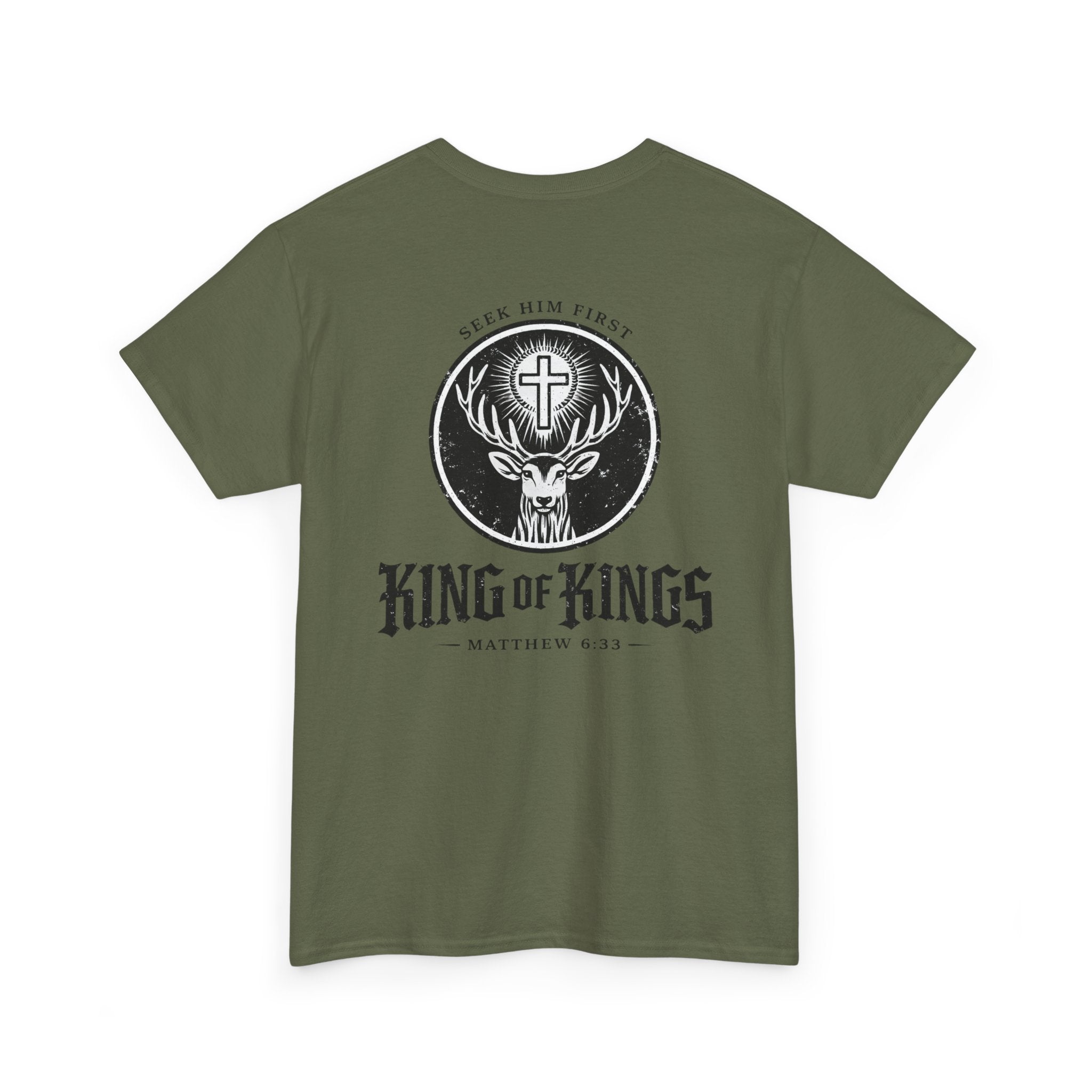 T-Shirt — "King of Kings" Christian Deer Cross Graphic Tee