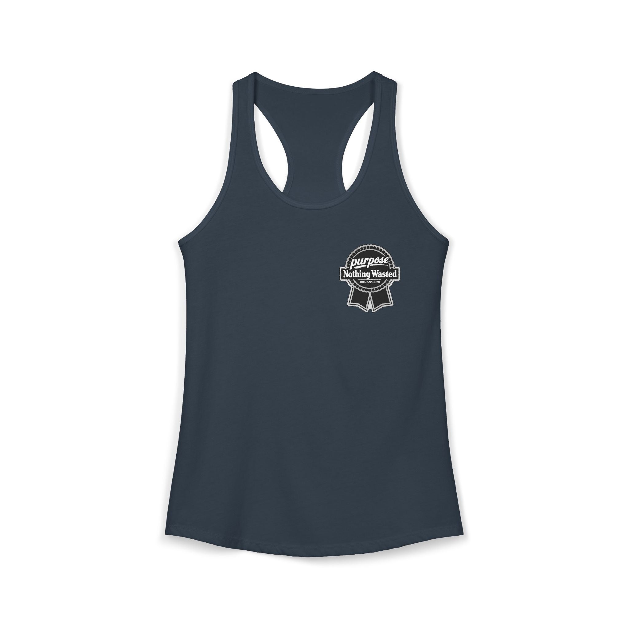 Christian Faith Script Racerback Tank — Purpose "Nothing Wasted" Badge Design