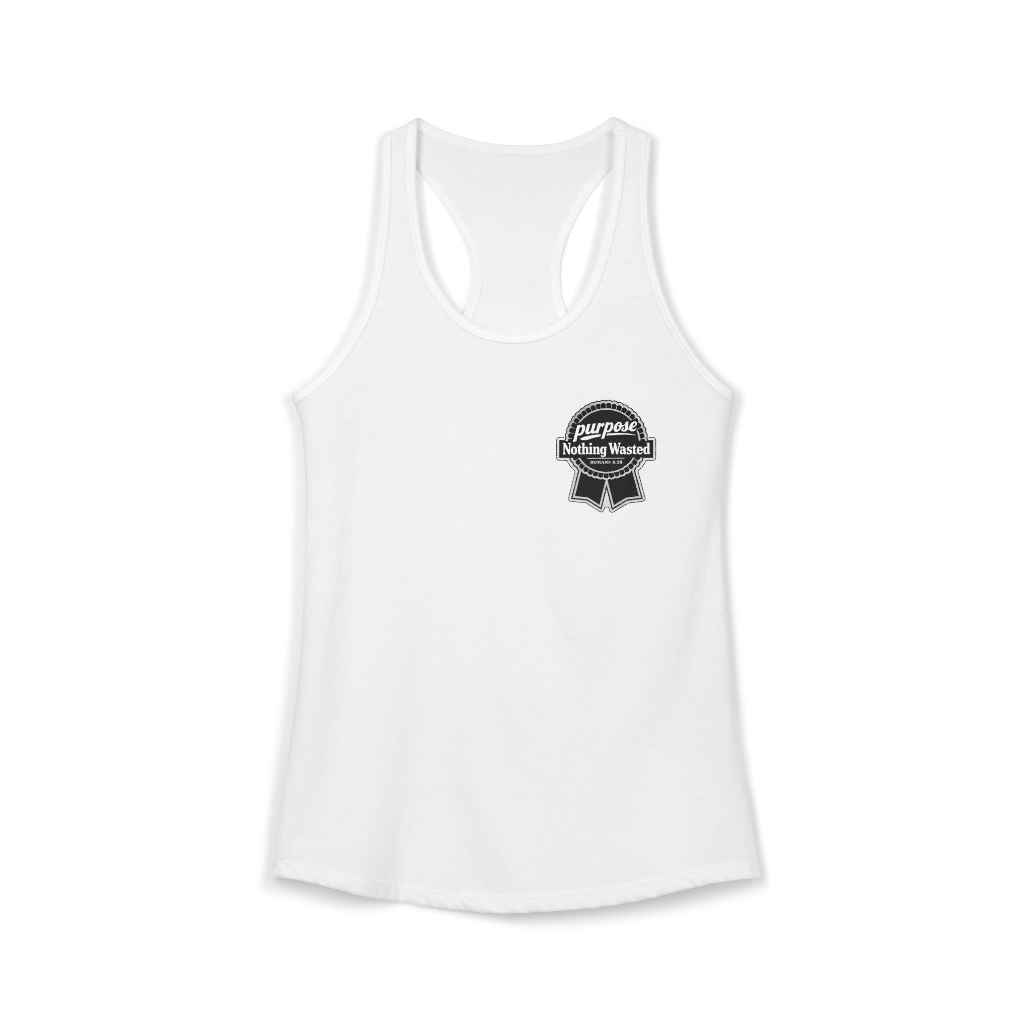 Christian Faith Script Racerback Tank — Purpose "Nothing Wasted" Badge Design