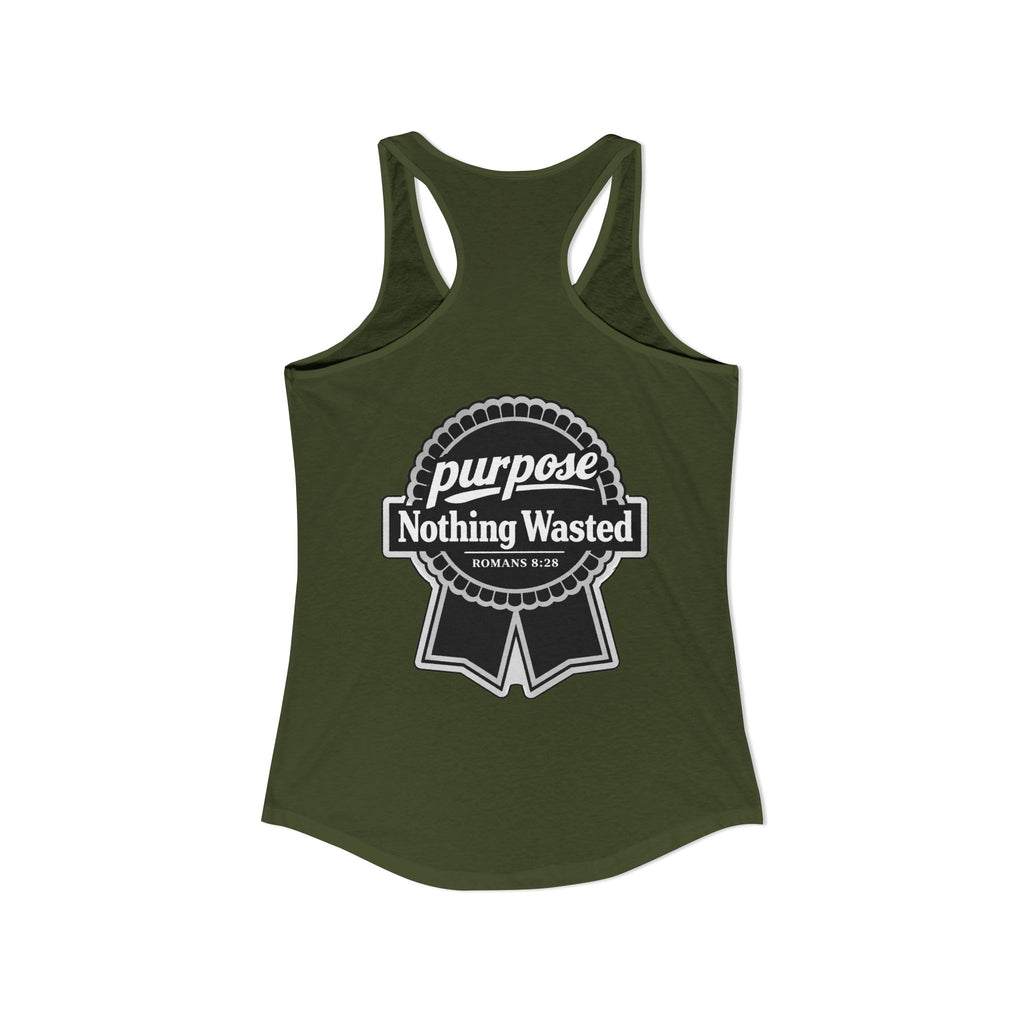 Christian Faith Script Racerback Tank — Purpose "Nothing Wasted" Badge Design