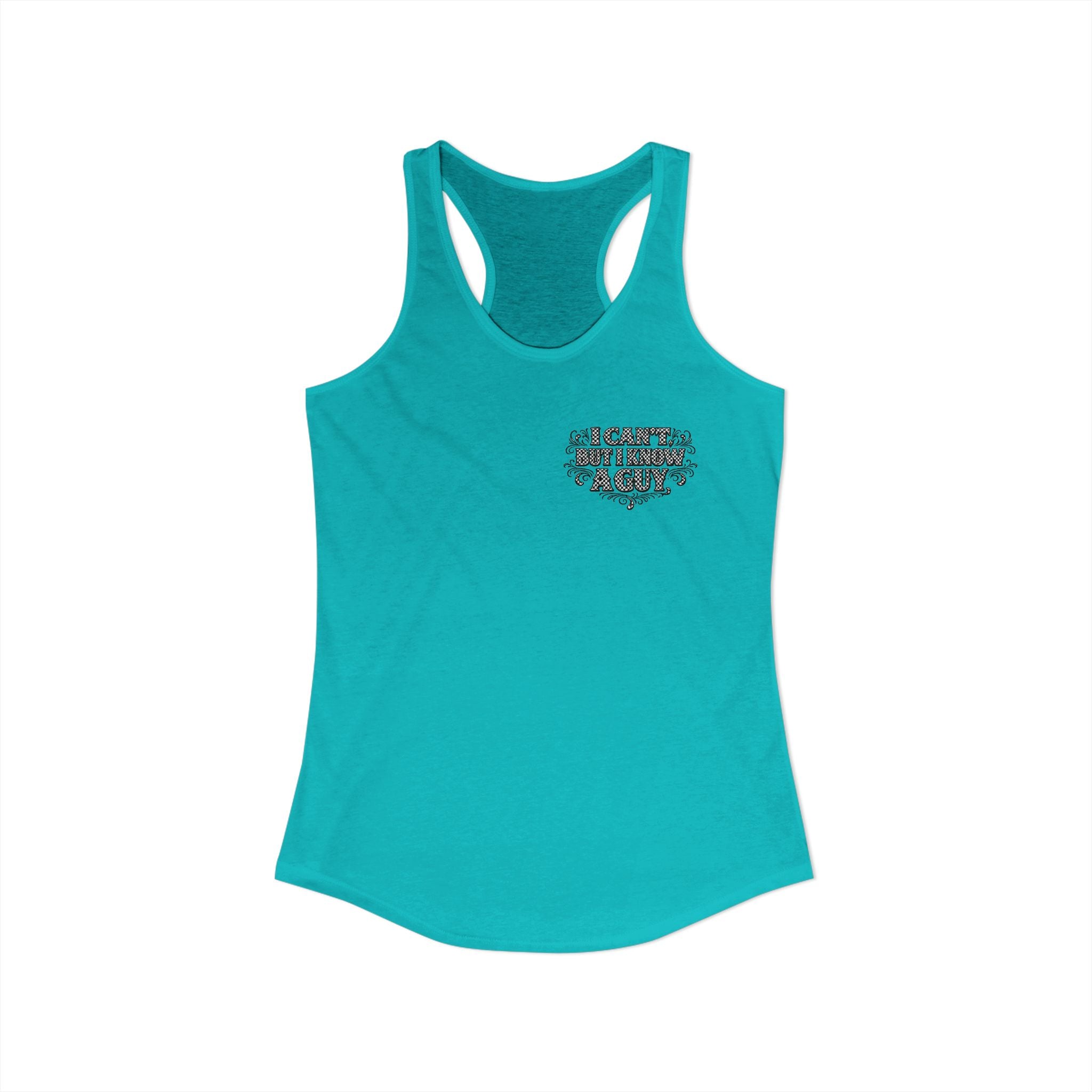 I Can't But I Know A Guy Checkered Graphic Tank — Christian Faith Racerback Tank