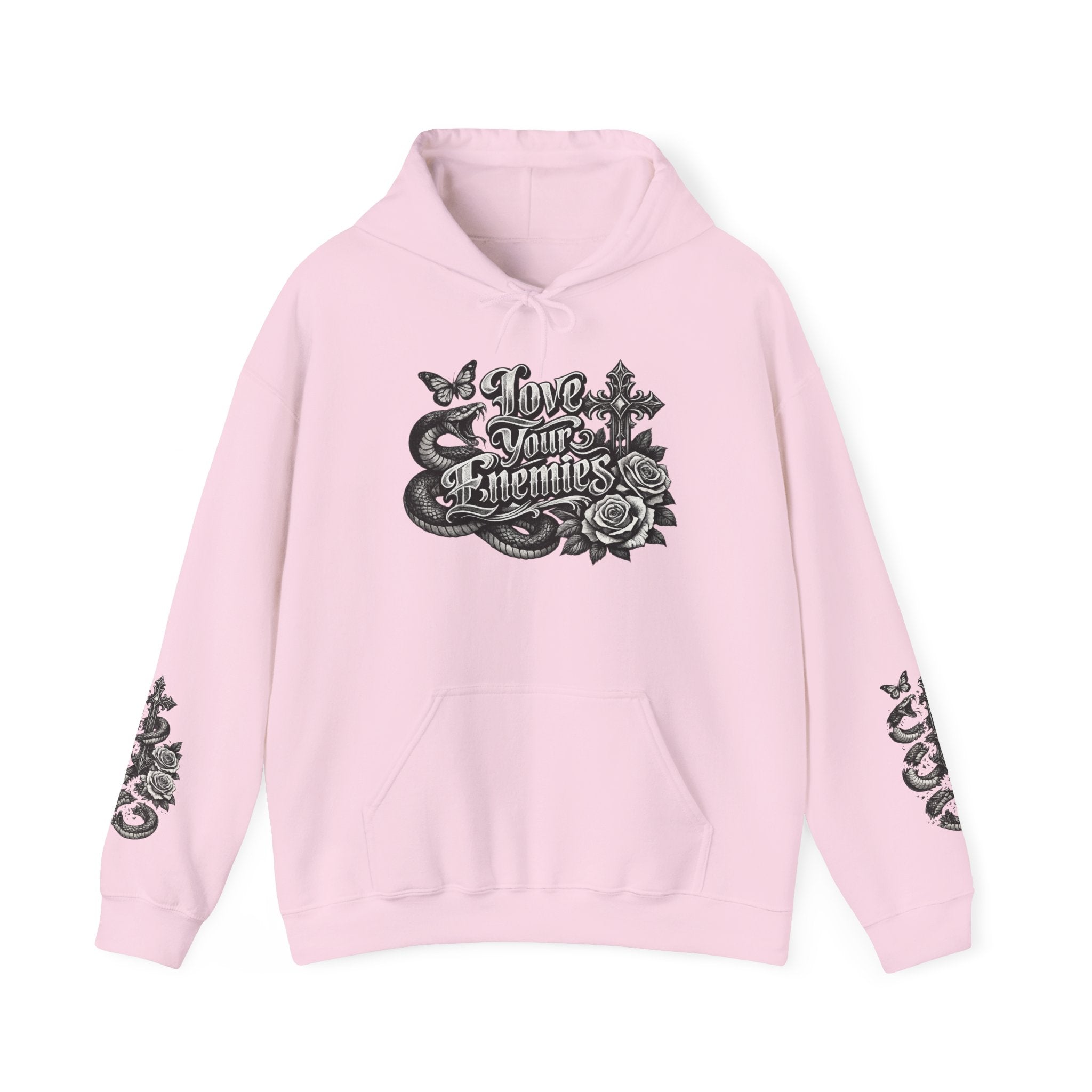 Love Your Enemies Ornate Gothic Cross Rose Serpent Hoodie