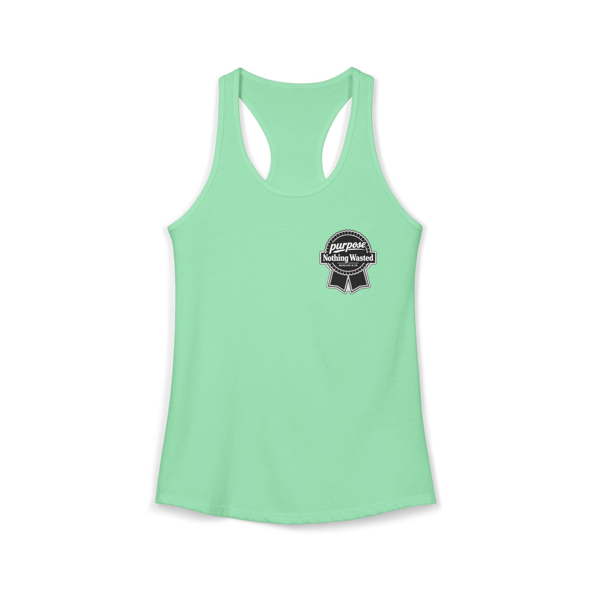 Christian Faith Script Racerback Tank — Purpose "Nothing Wasted" Badge Design