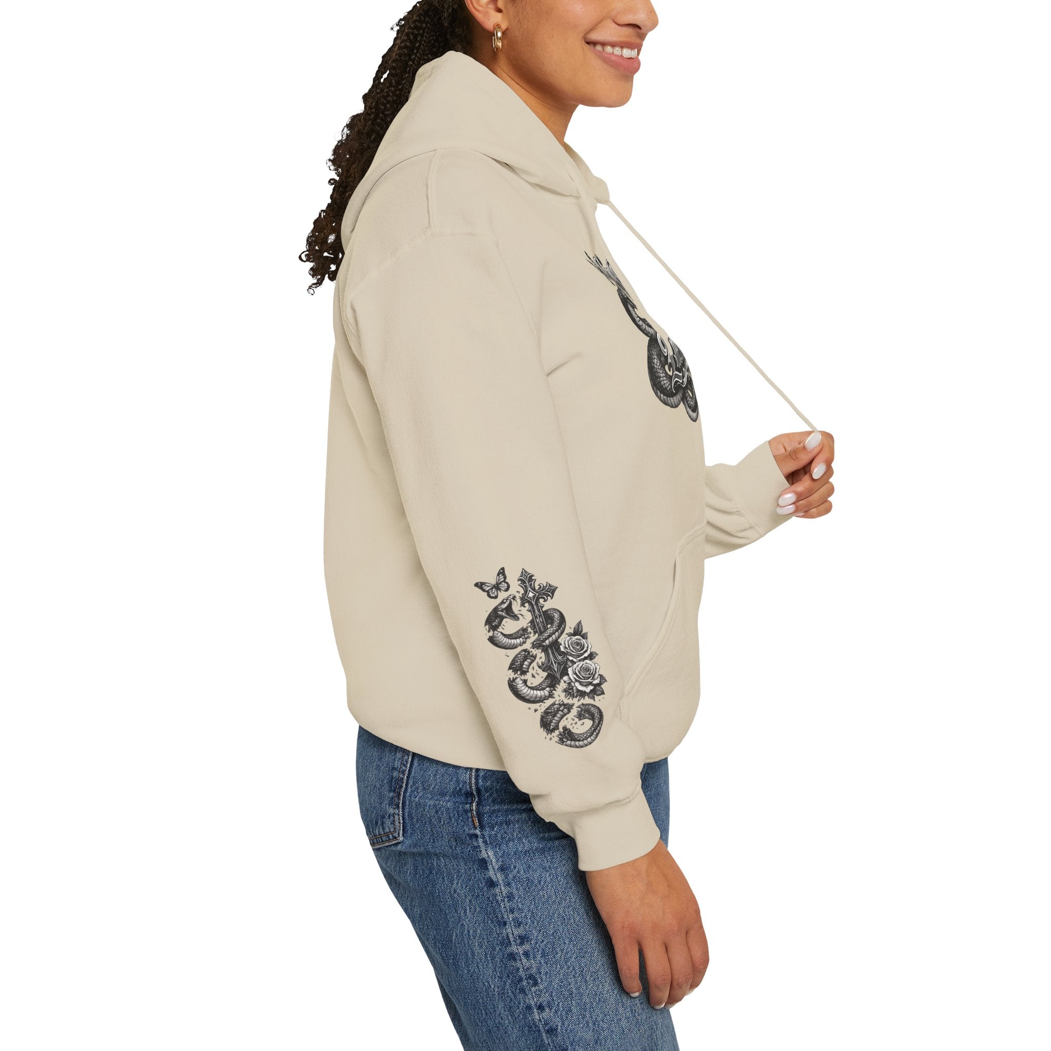 Love Your Enemies Ornate Gothic Cross Rose Serpent Hoodie