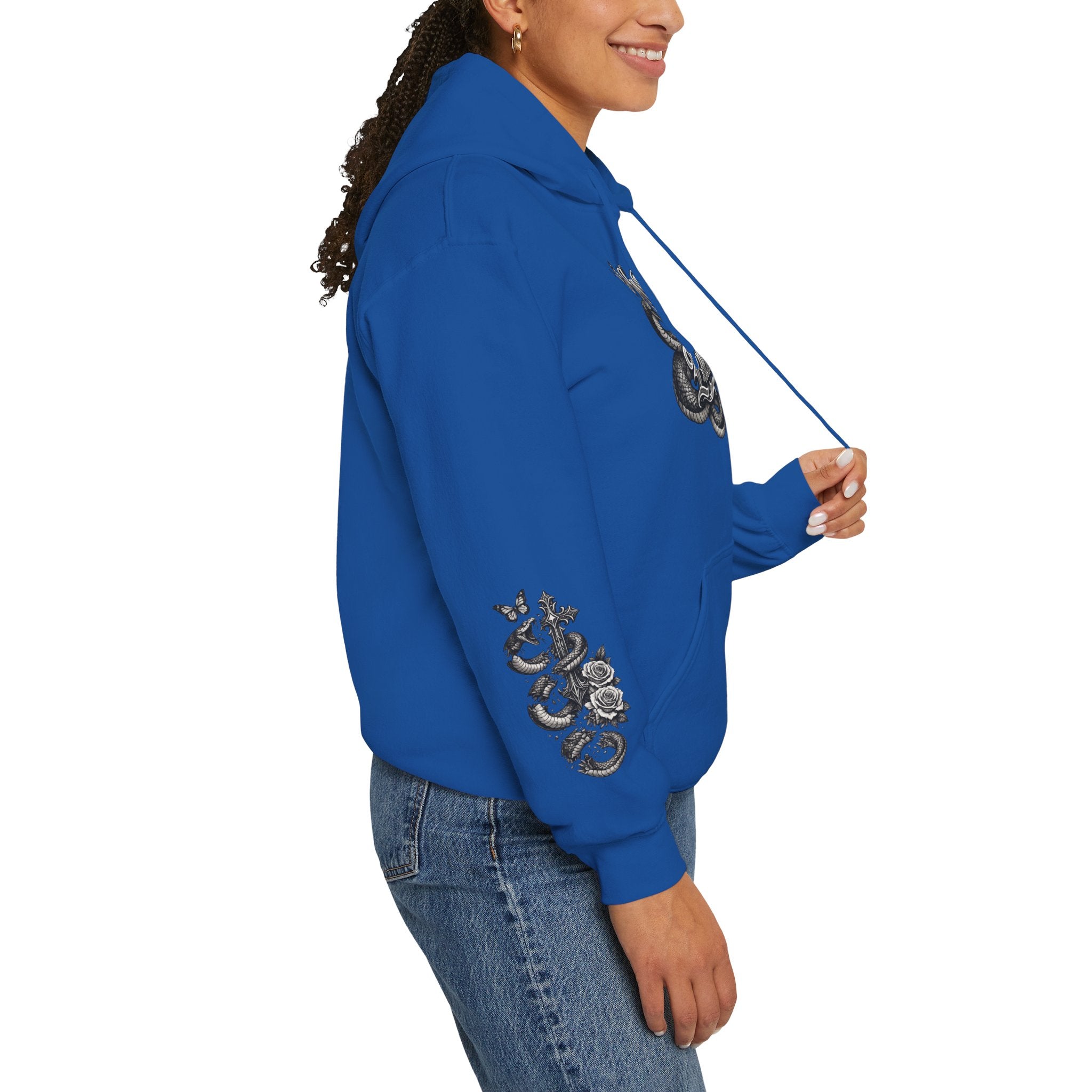 Love Your Enemies Ornate Gothic Cross Rose Serpent Hoodie