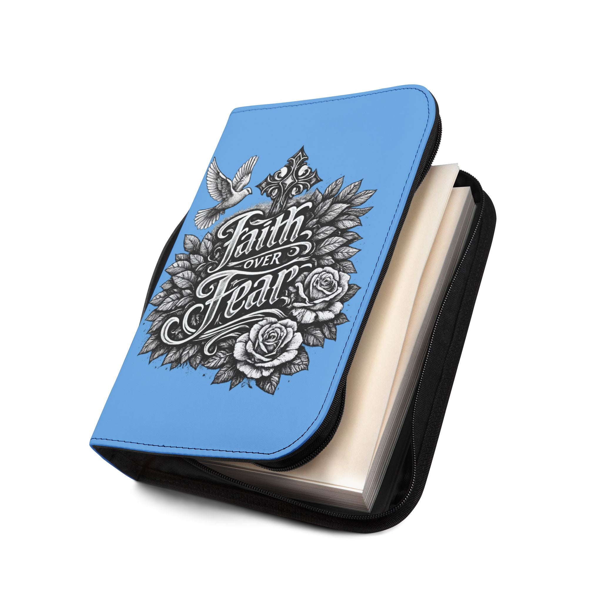 Faith Over Fear Bible Cover Zippered Leather Carrying Case