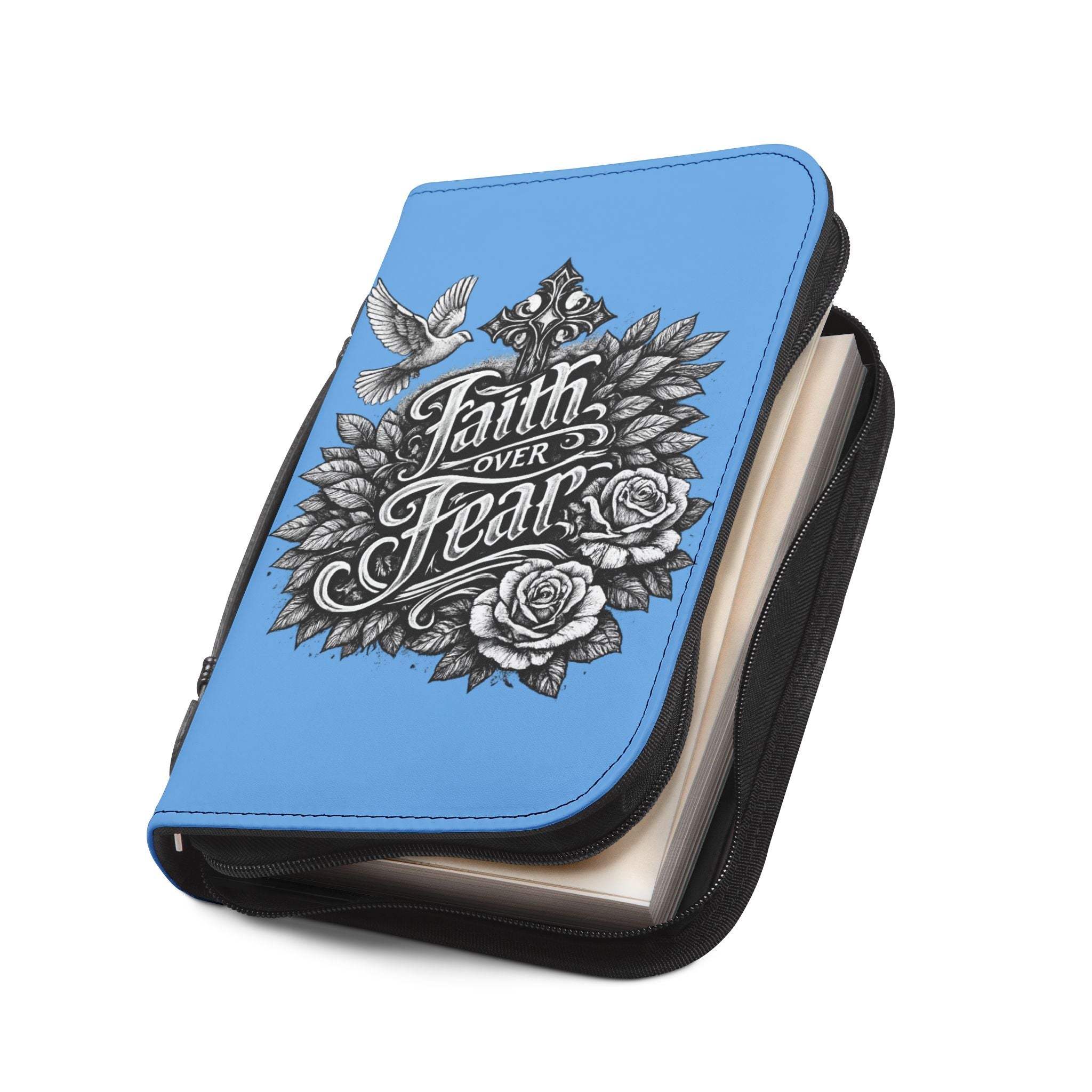 Faith Over Fear Bible Cover Zippered Leather Carrying Case