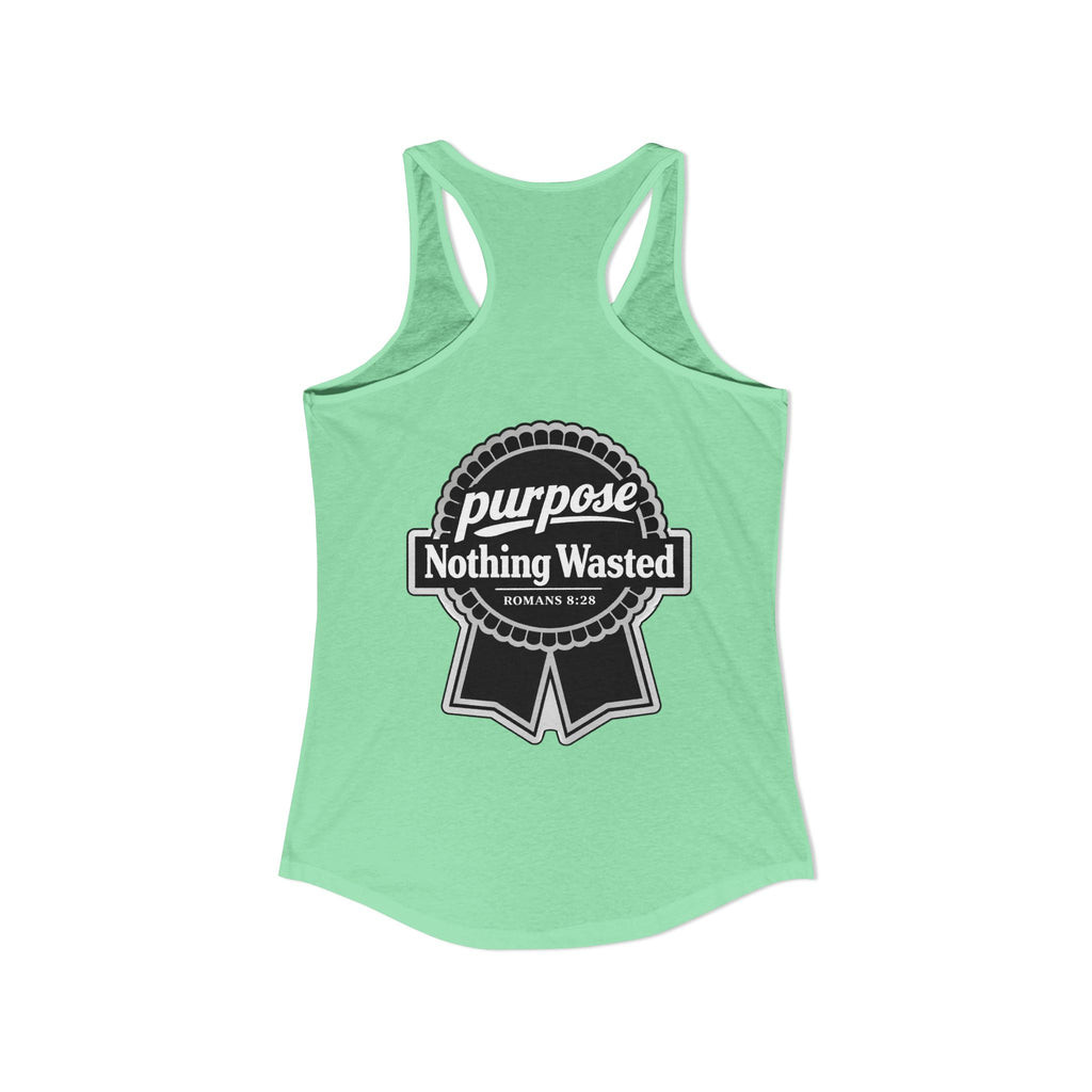 Christian Faith Script Racerback Tank — Purpose "Nothing Wasted" Badge Design
