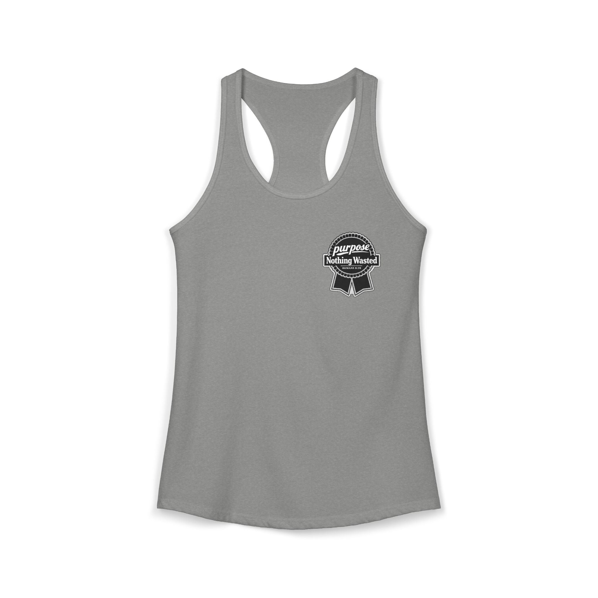 Christian Faith Script Racerback Tank — Purpose "Nothing Wasted" Badge Design
