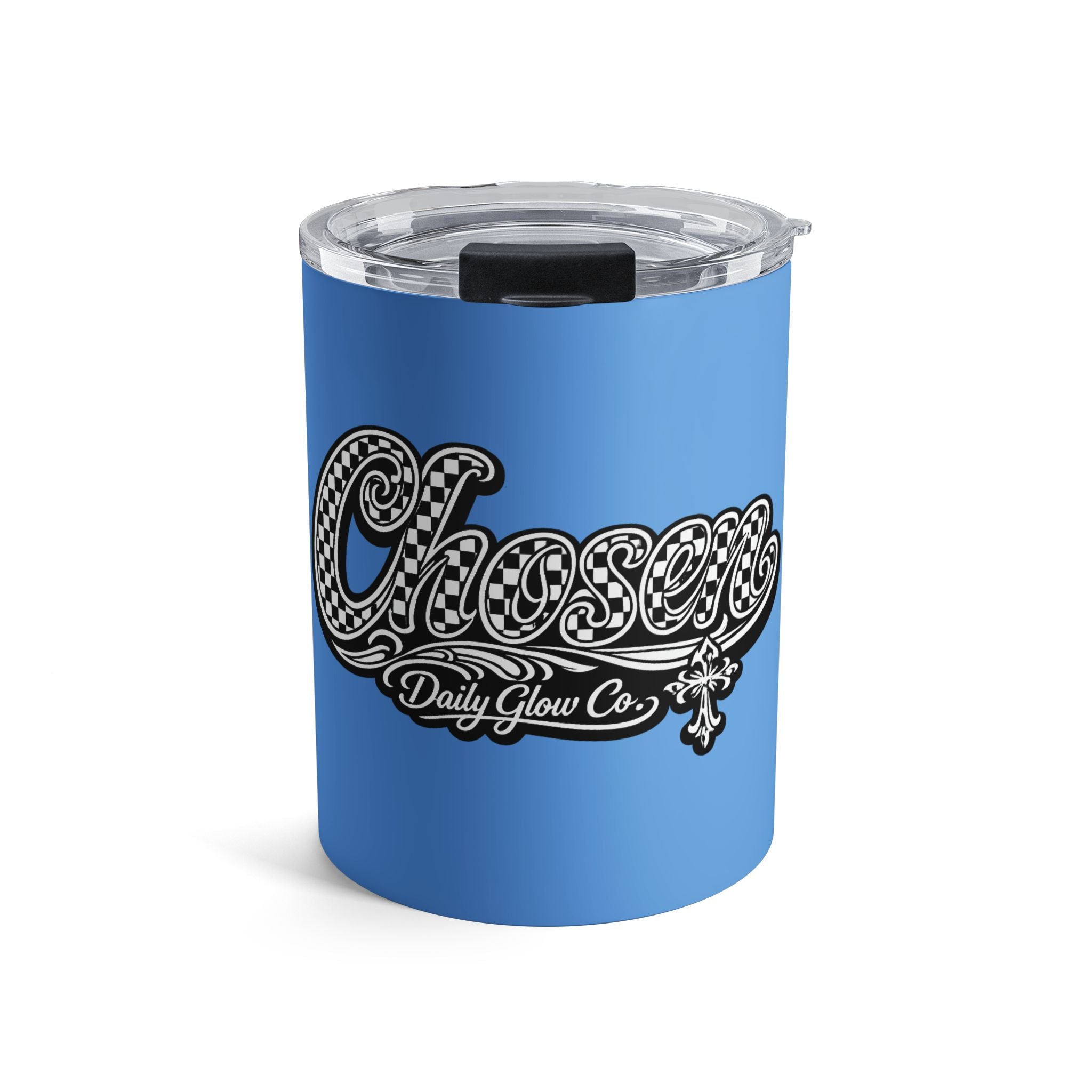 Retro Checkered Chosen Script Christian Travel Mug Tumbler 10oz | Christian Tumbler Mug
