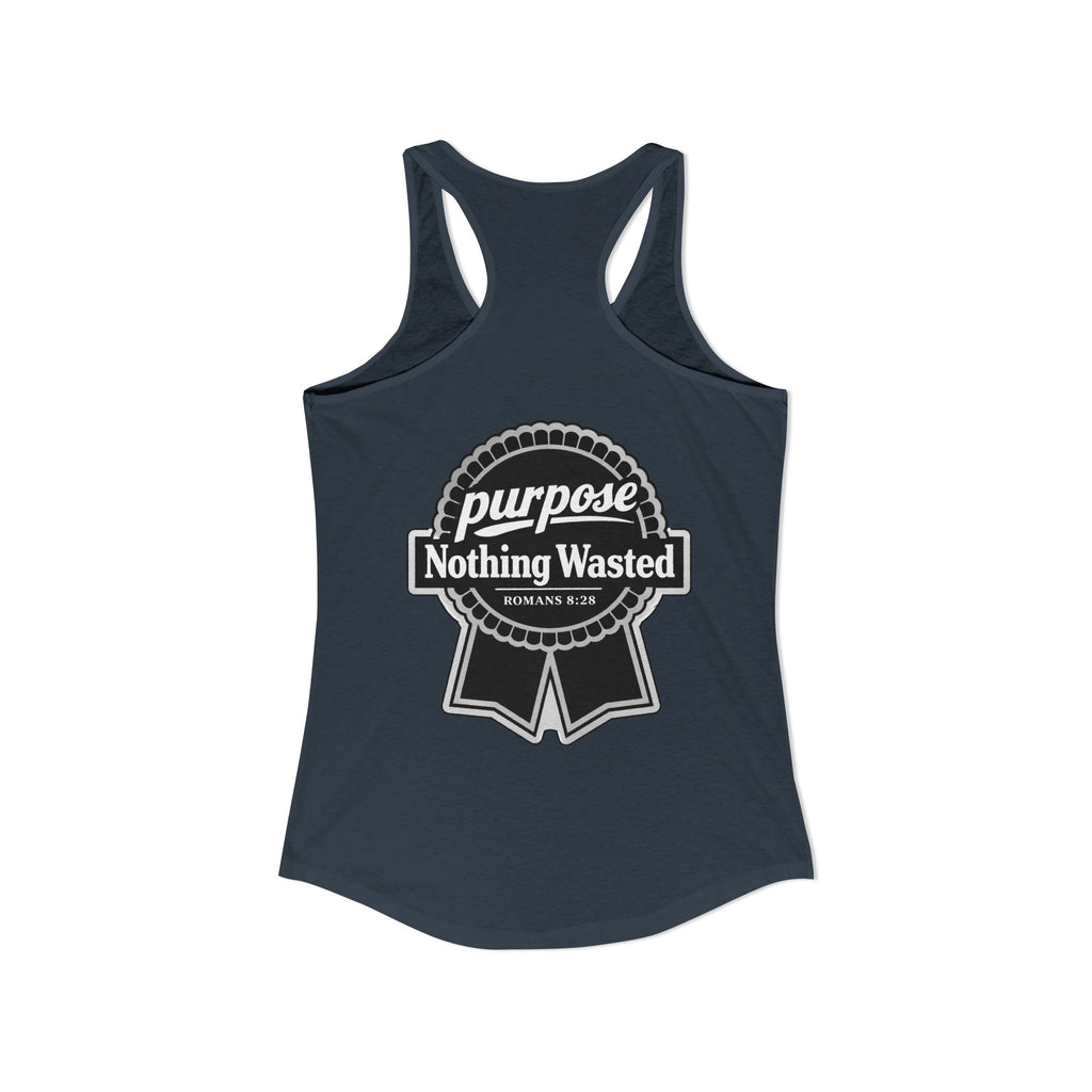 Christian Faith Script Racerback Tank — Purpose "Nothing Wasted" Badge Design