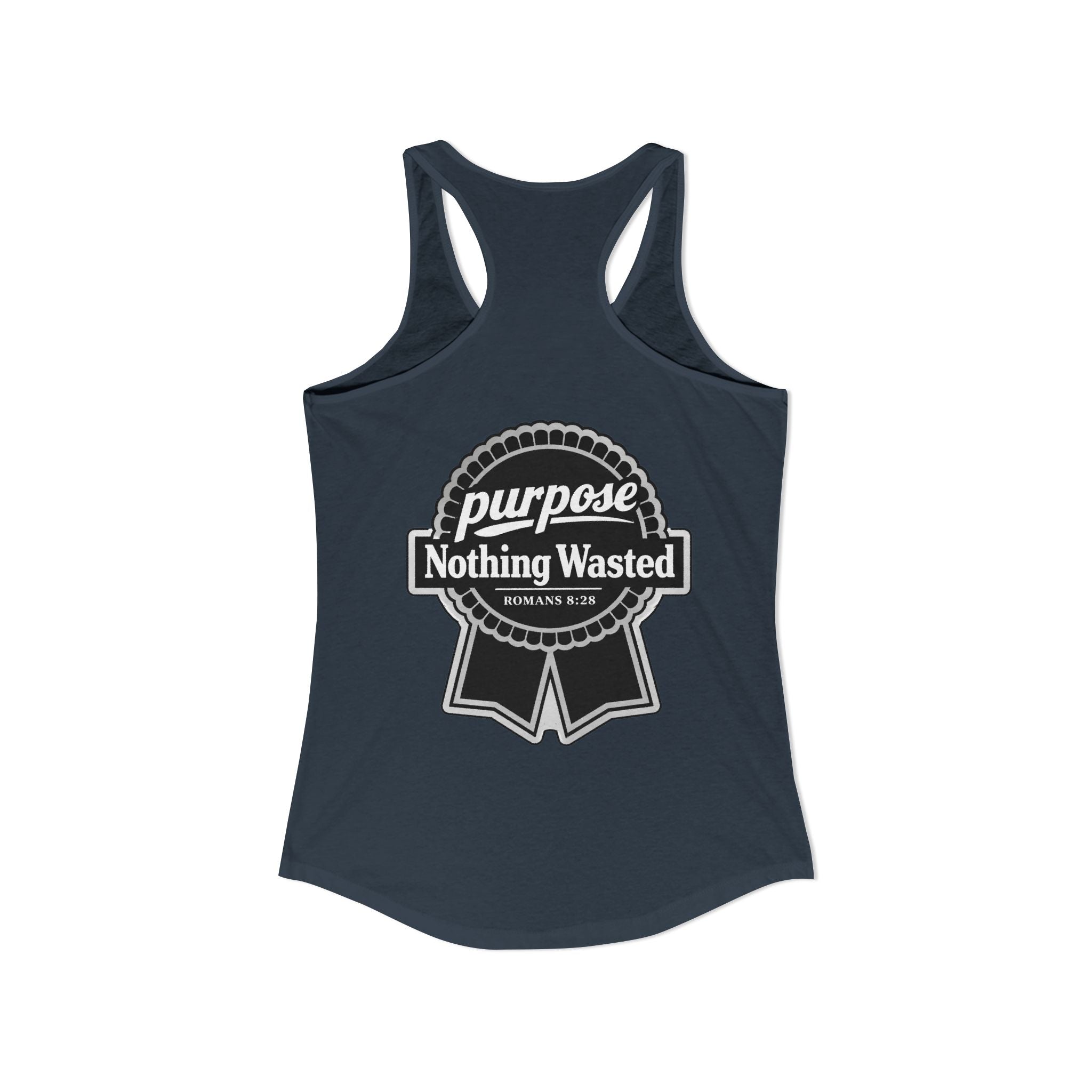 Christian Faith Script Racerback Tank — Purpose "Nothing Wasted" Badge Design