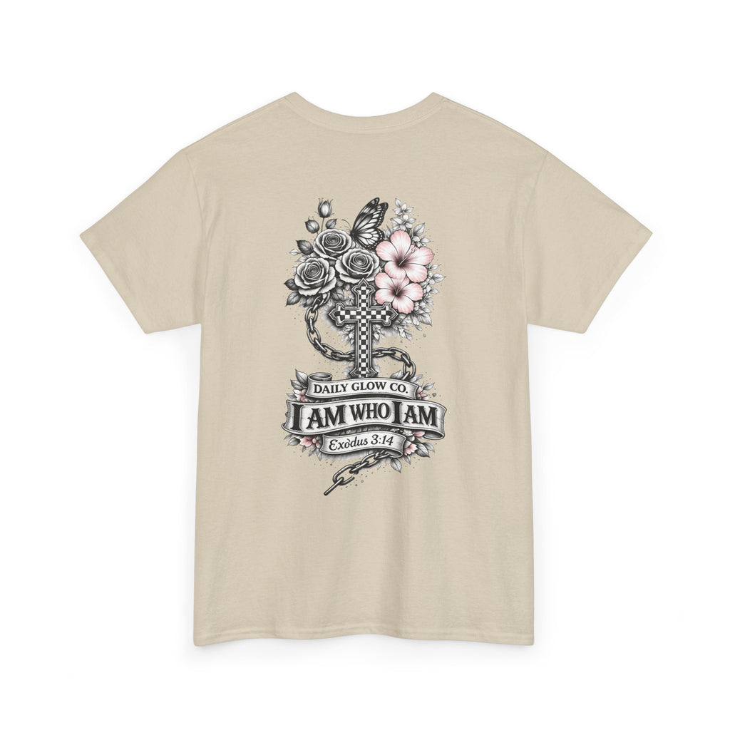 I Am Who I Am Cross Floral T‑Shirt — Inspirational Christian Tee (Exodus 3:14)