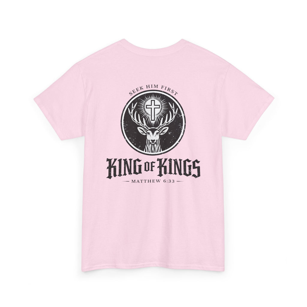 T-Shirt — "King of Kings" Christian Deer Cross Graphic Tee