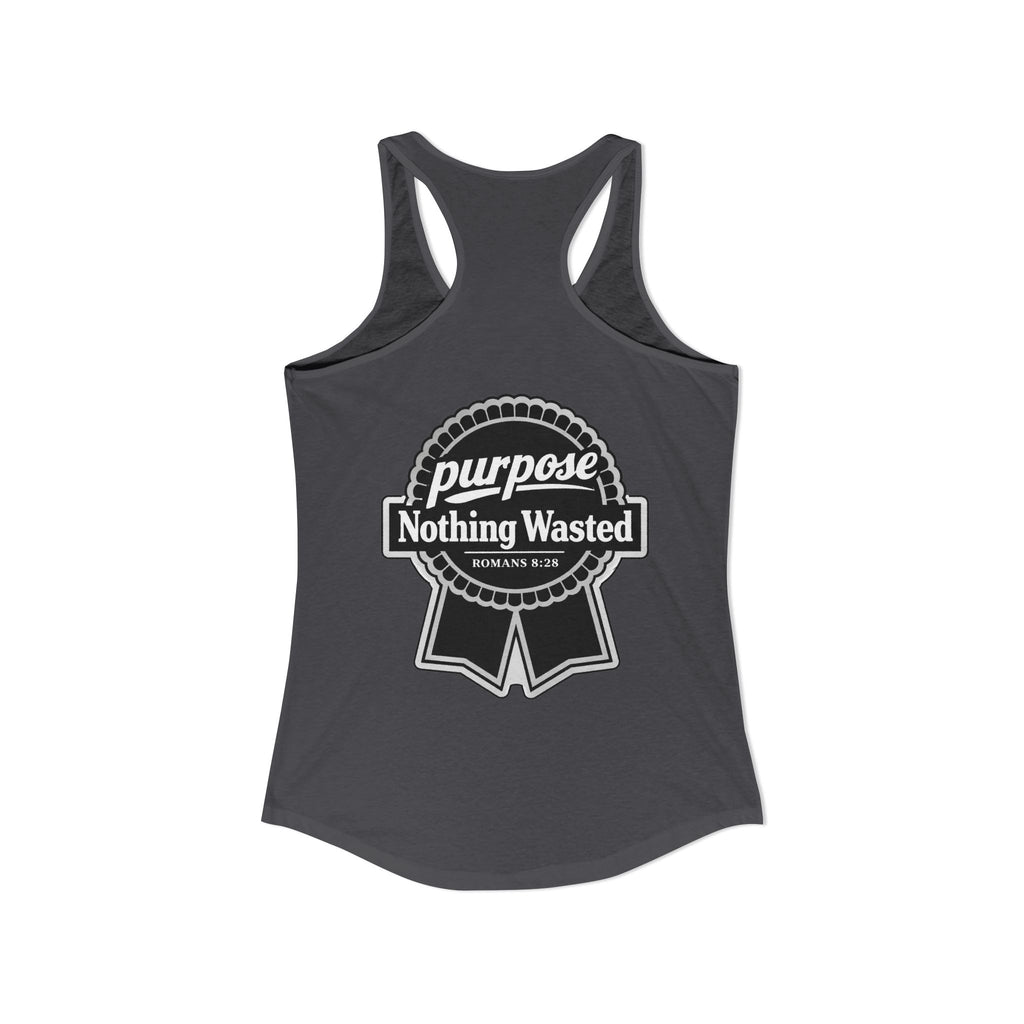 Christian Faith Script Racerback Tank — Purpose "Nothing Wasted" Badge Design