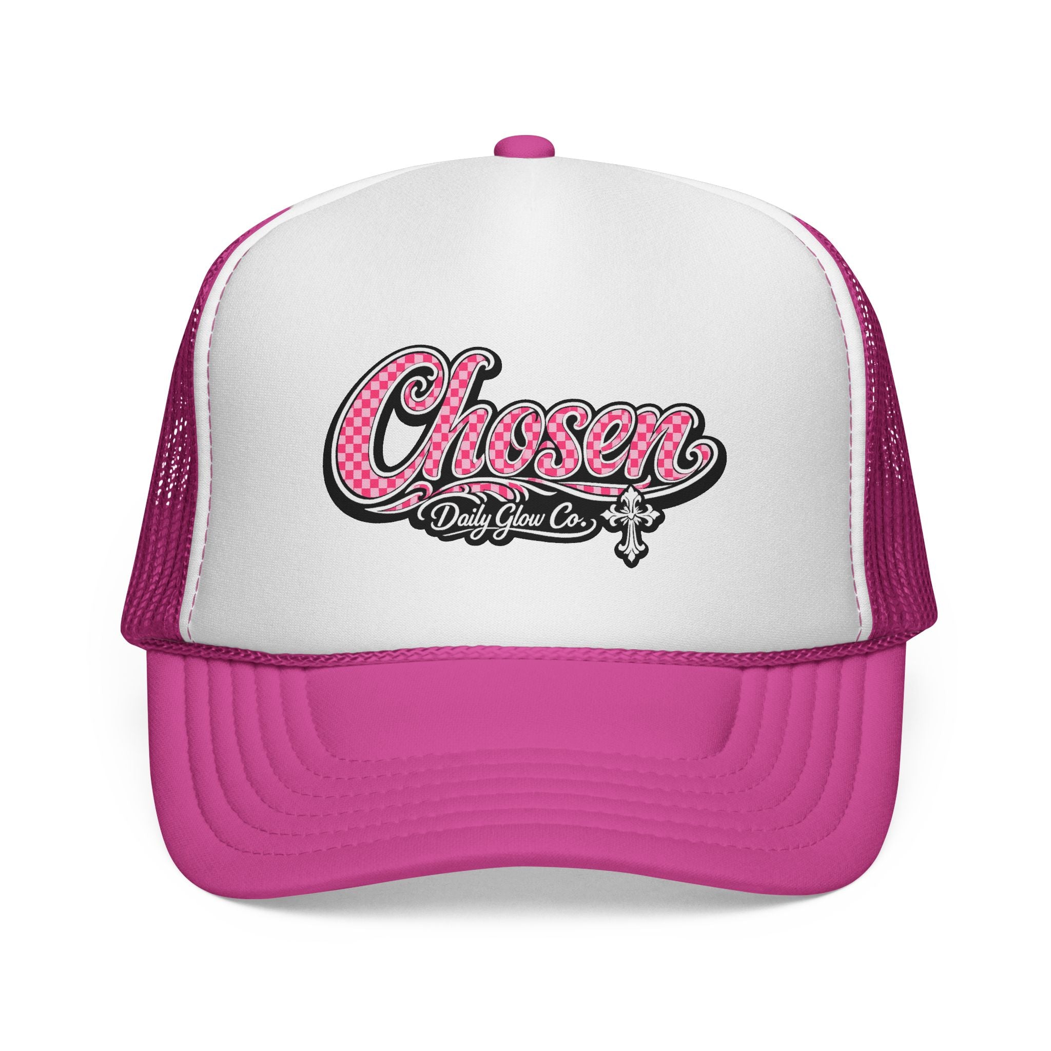 Chosen Trucker Cap — Pink Faith Script Logo Mesh Hat