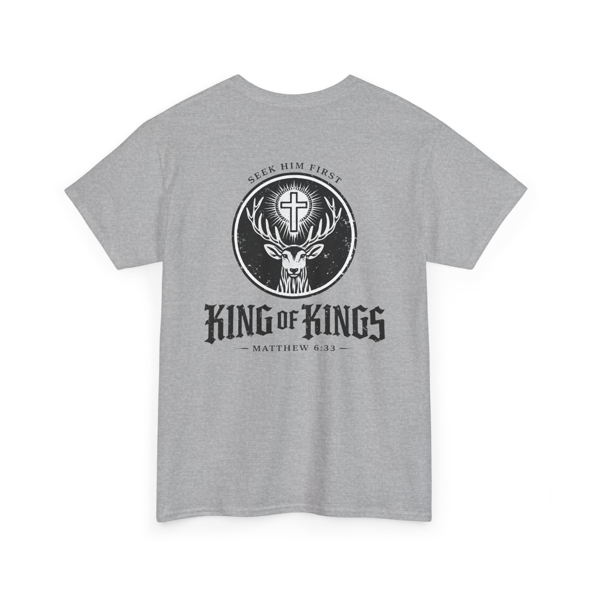 T-Shirt — "King of Kings" Christian Deer Cross Graphic Tee