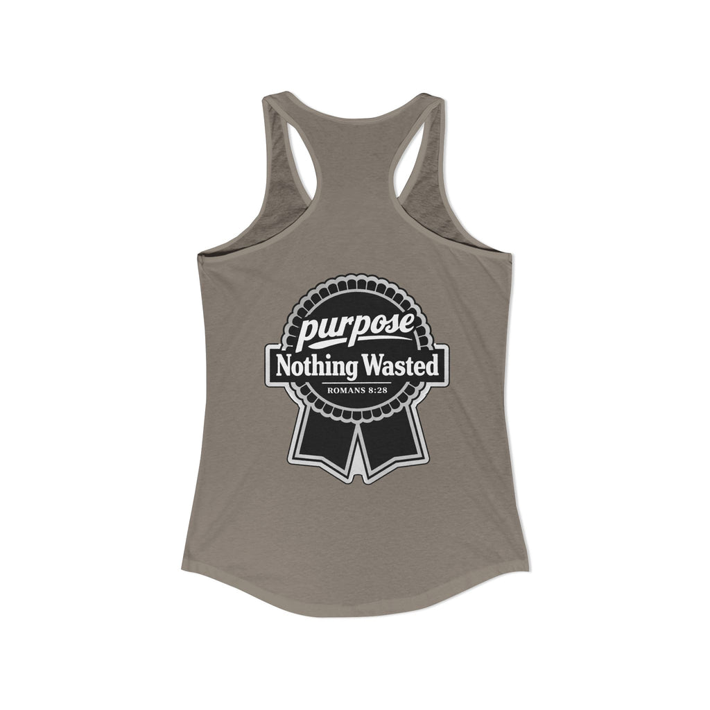 Christian Faith Script Racerback Tank — Purpose "Nothing Wasted" Badge Design