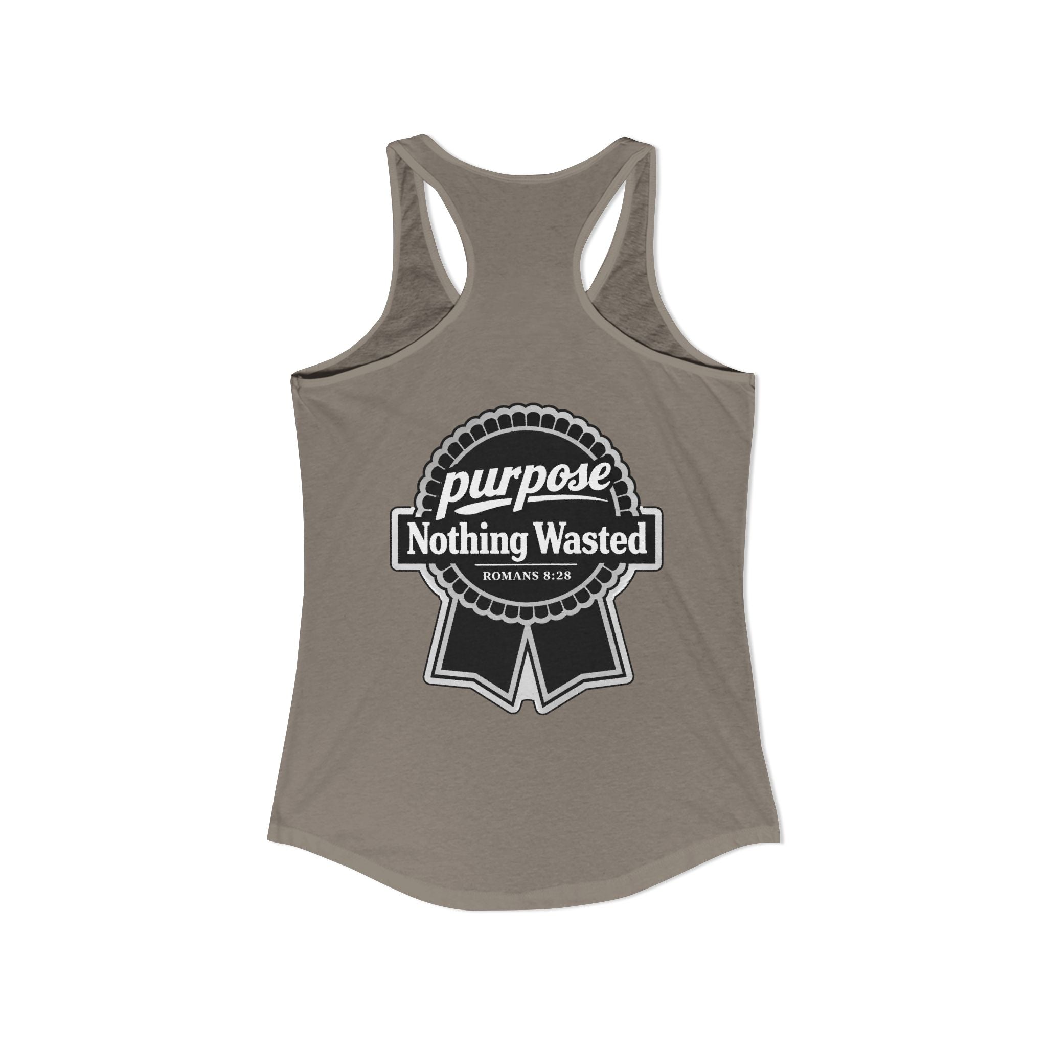 Christian Faith Script Racerback Tank — Purpose "Nothing Wasted" Badge Design