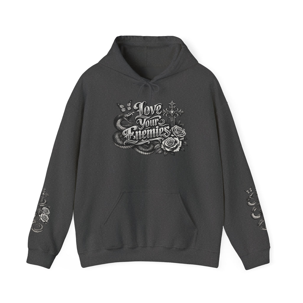 Love Your Enemies Ornate Gothic Cross Rose Serpent Hoodie