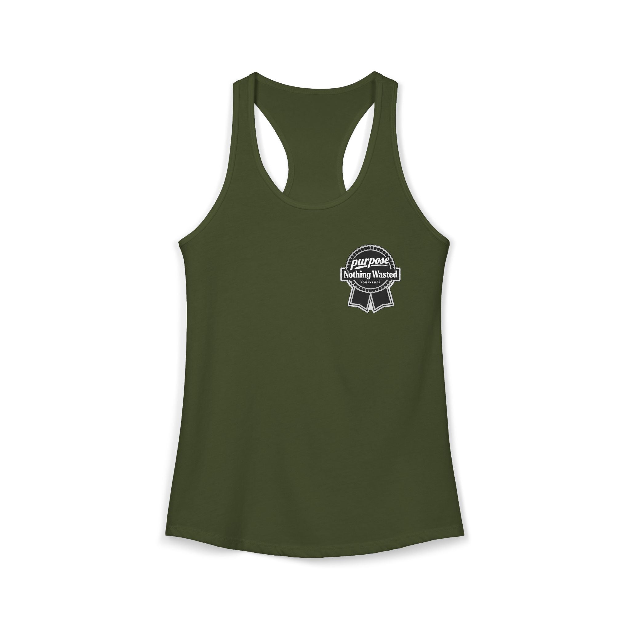 Christian Faith Script Racerback Tank — Purpose "Nothing Wasted" Badge Design