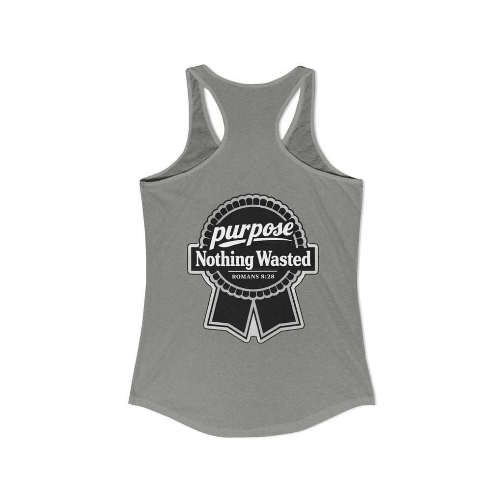 Christian Faith Script Racerback Tank — Purpose "Nothing Wasted" Badge Design