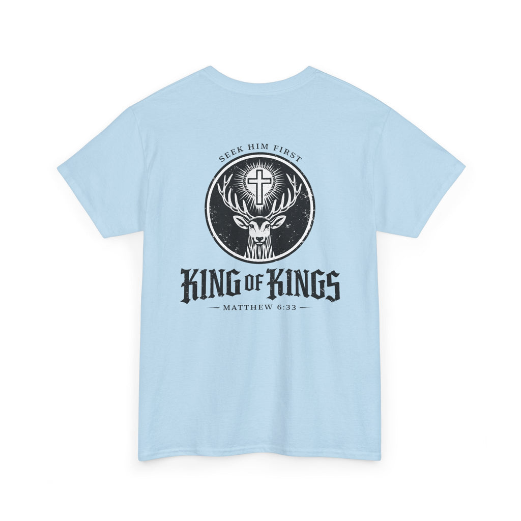 T-Shirt — "King of Kings" Christian Deer Cross Graphic Tee