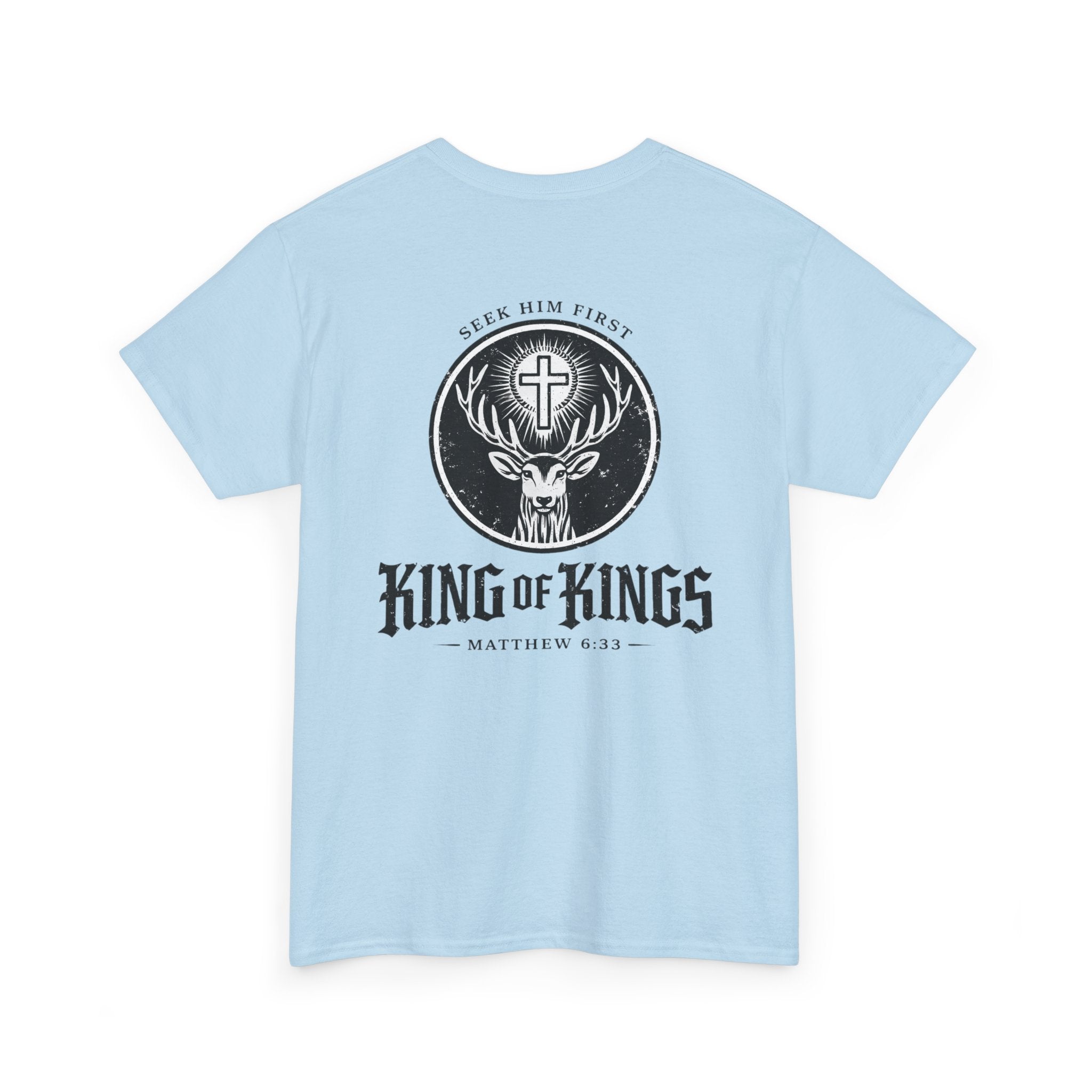 T-Shirt — "King of Kings" Christian Deer Cross Graphic Tee
