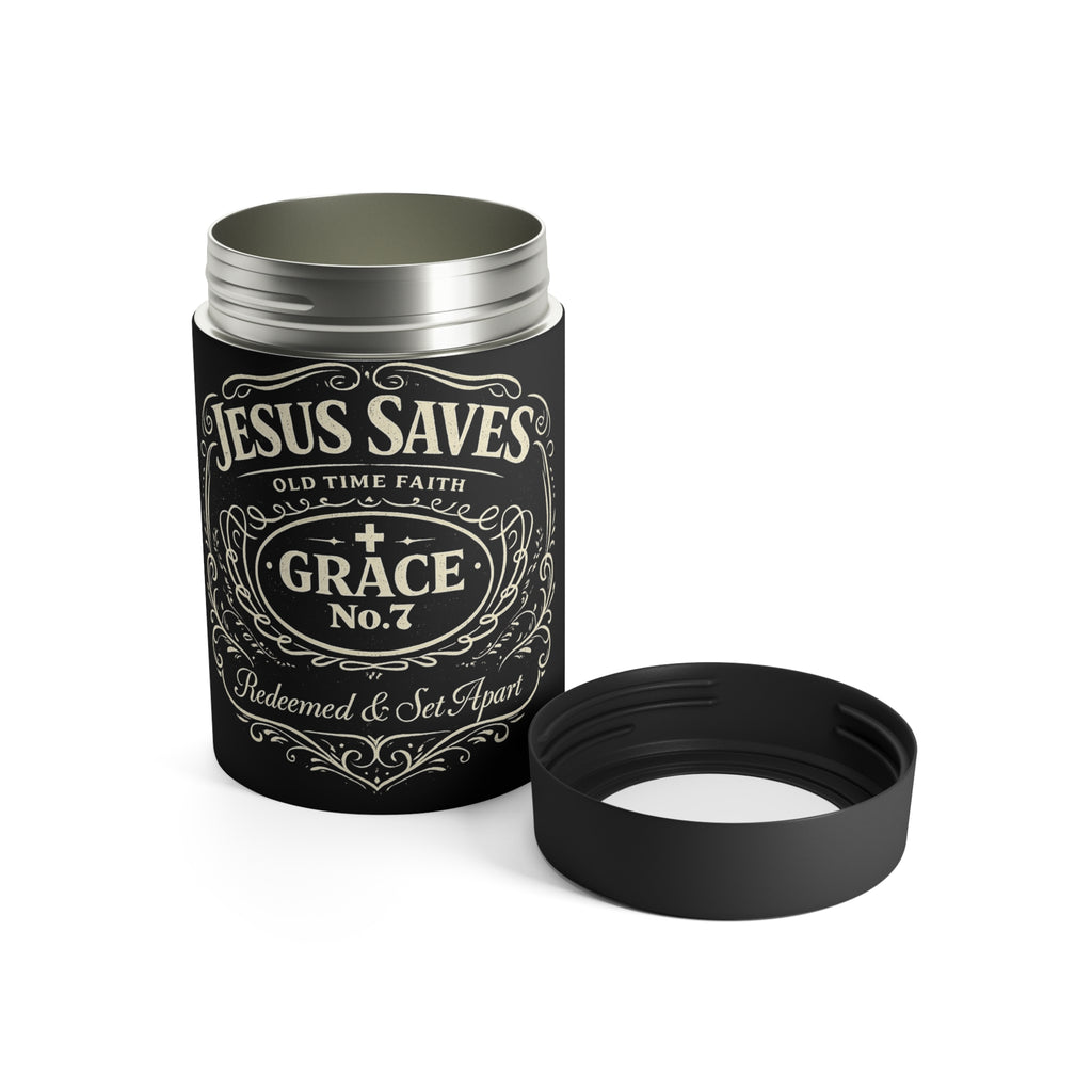 Jesus Saves Grace No.7 Insulated Can Cooler – Christian Faith Beverage Holder