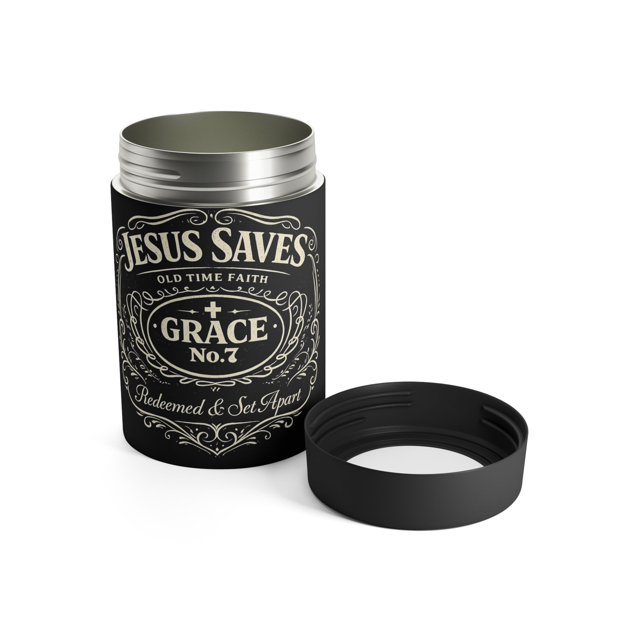 Jesus Saves Grace No.7 Insulated Can Cooler – Christian Faith Beverage Holder