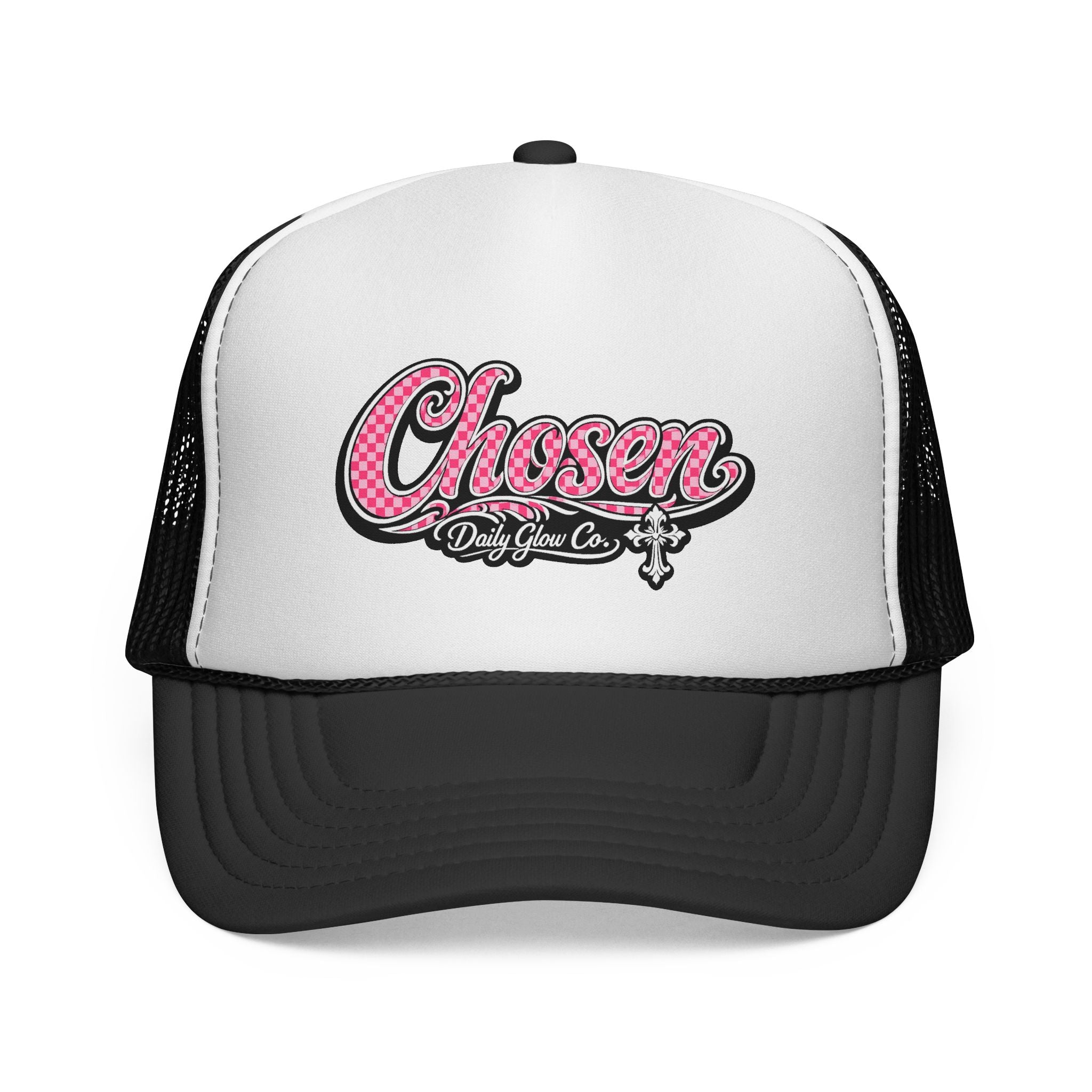 Chosen Trucker Cap — Pink Faith Script Logo Mesh Hat